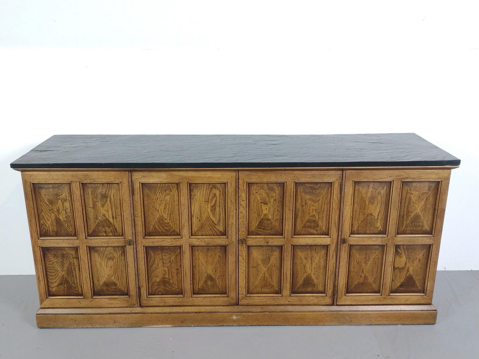 Henredon Slate Top Sideboard: NOT ELIGIBLE FOR IN-HOUSE SHIPPING. 71-1/2" wide X 19-1/2" deep X 31" high. Has some scratches.