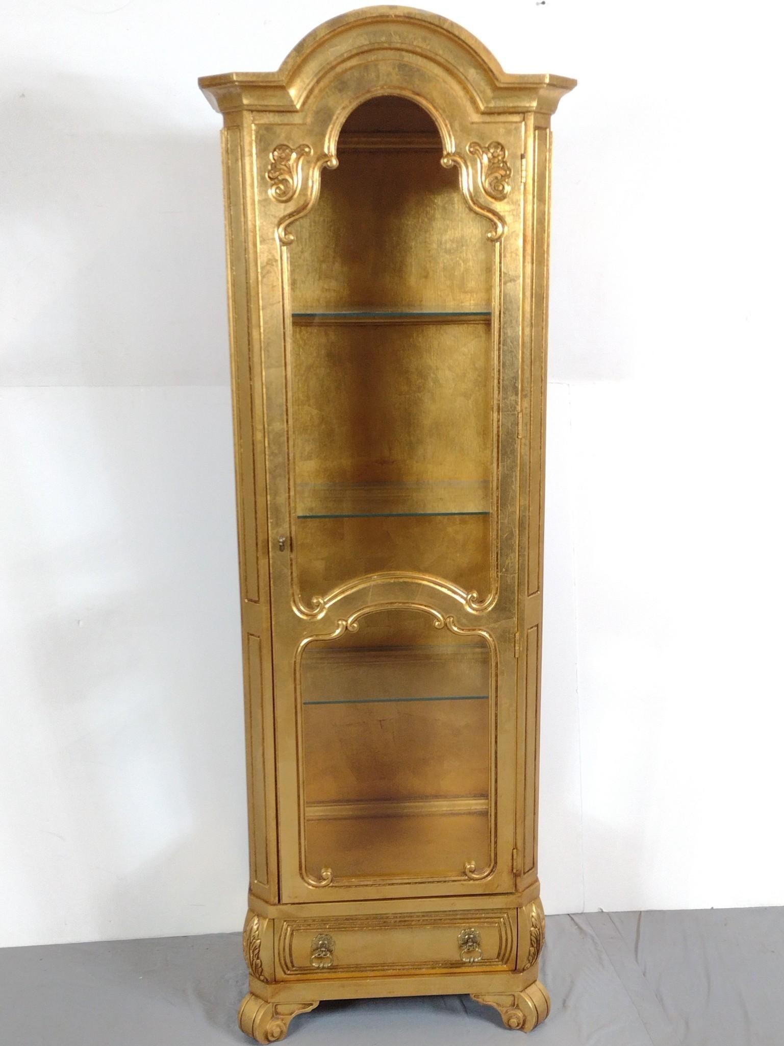 Weiman Gold Painted Curio: NOT ELIGIBLE FOR IN-HOUSE SHIPPING. 24-1/2" wide X 15-1/2" deep X 69" high.