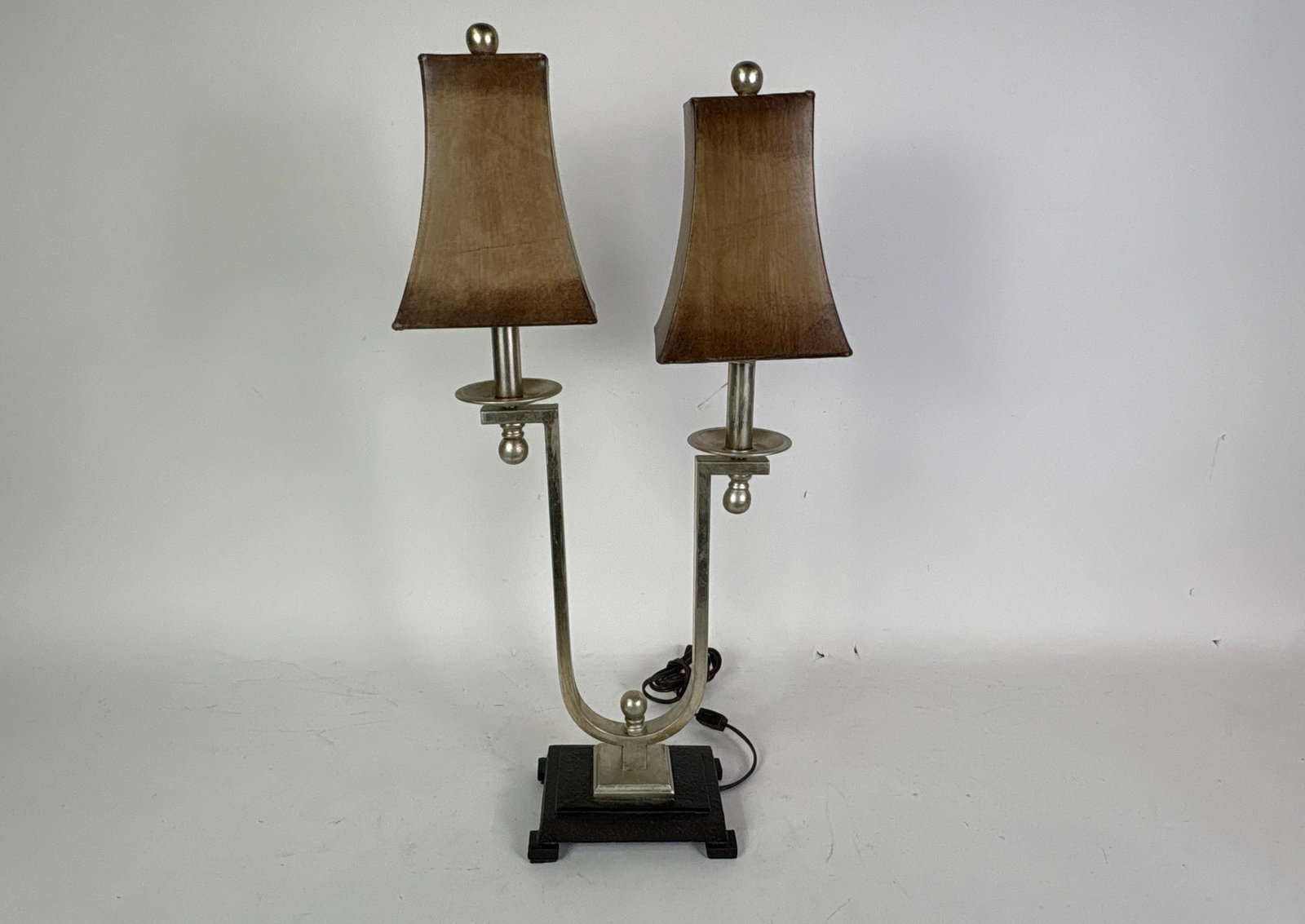 Modern Double Lamp: NOT ELIGIBLE FOR IN-HOUSE SHIPPING. Modern double lamp. 30" tall, 14-3/4" wide.