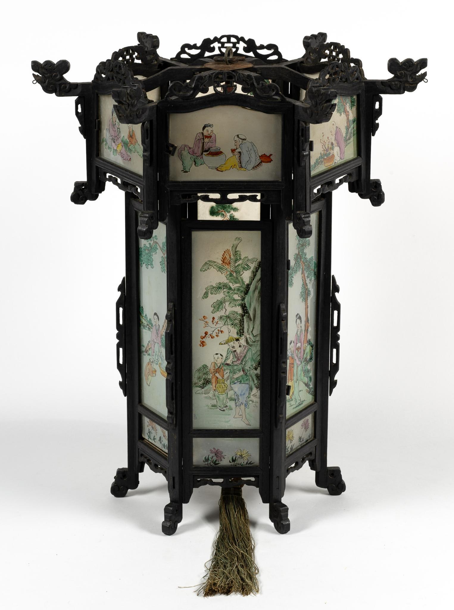 Early 20th Century Asian Glass Hanging Lantern (1 of 7)
