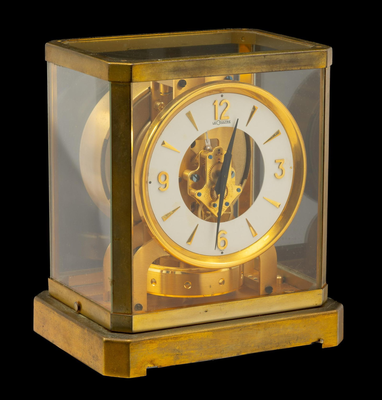 Jaeger-Le Coultre Mantle Clock: 15 jewels. Made in Switzerland. Serial number 31825. 8-1/4" wide x 9-1/4" high. Not currently running.