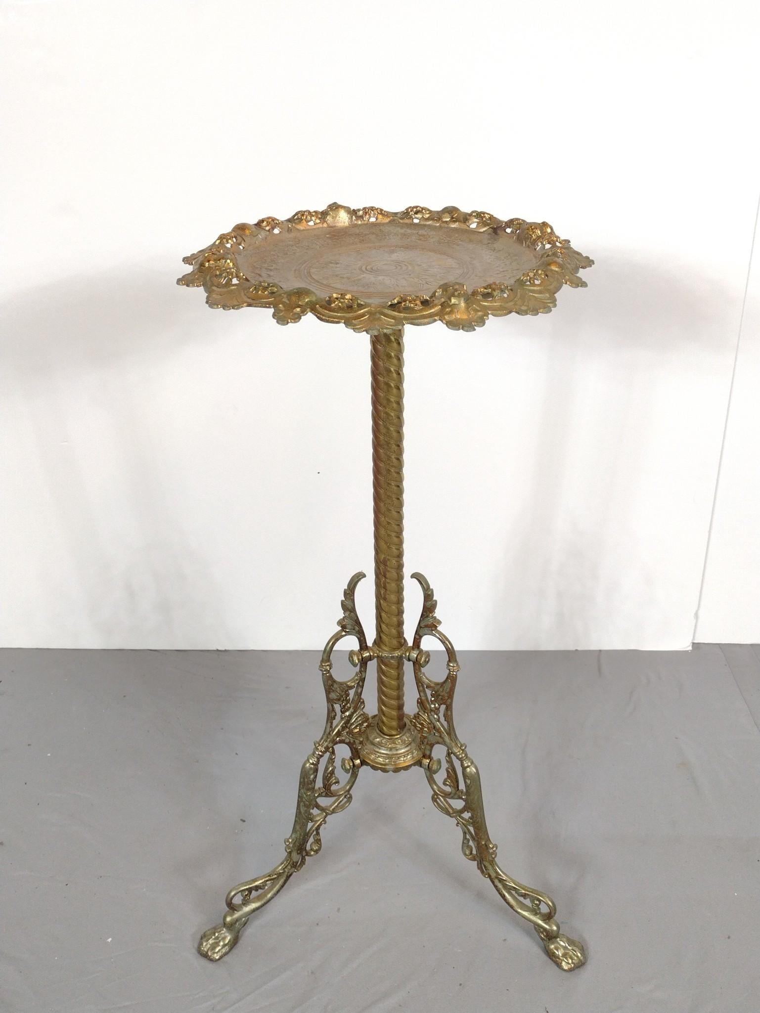Metal Plant Stand: NOT ELIGIBLE FOR IN-HOUSE SHIPPING. 18" wide X 18" deep X 32" high. Has some areas of finish loss.