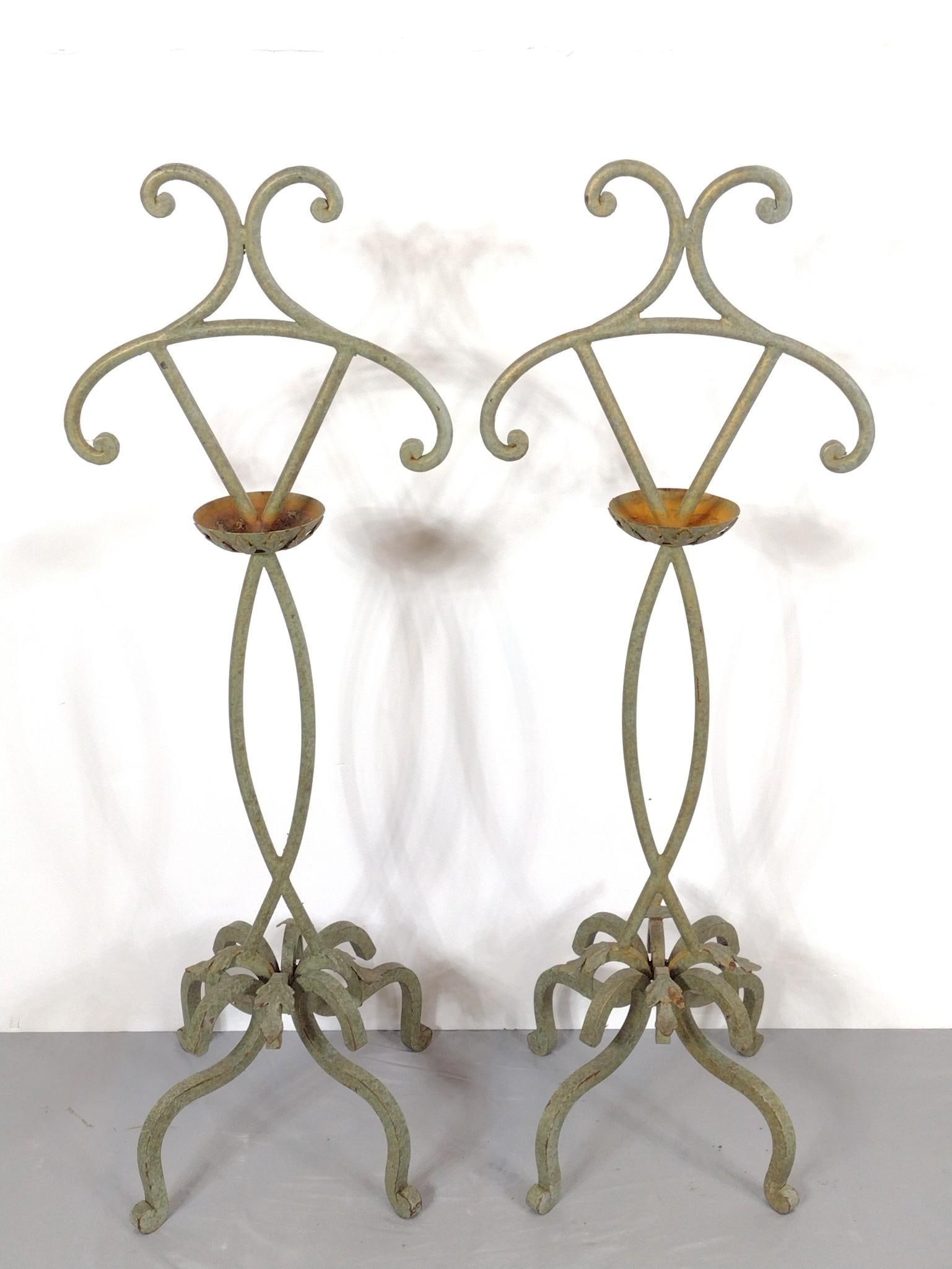 Pair Of Planter Hangers: NOT ELIGIBLE FOR IN-HOUSE SHIPPING. Each 15-1/2" wide X 12-1/2" deep X 45" high. Both have rust.