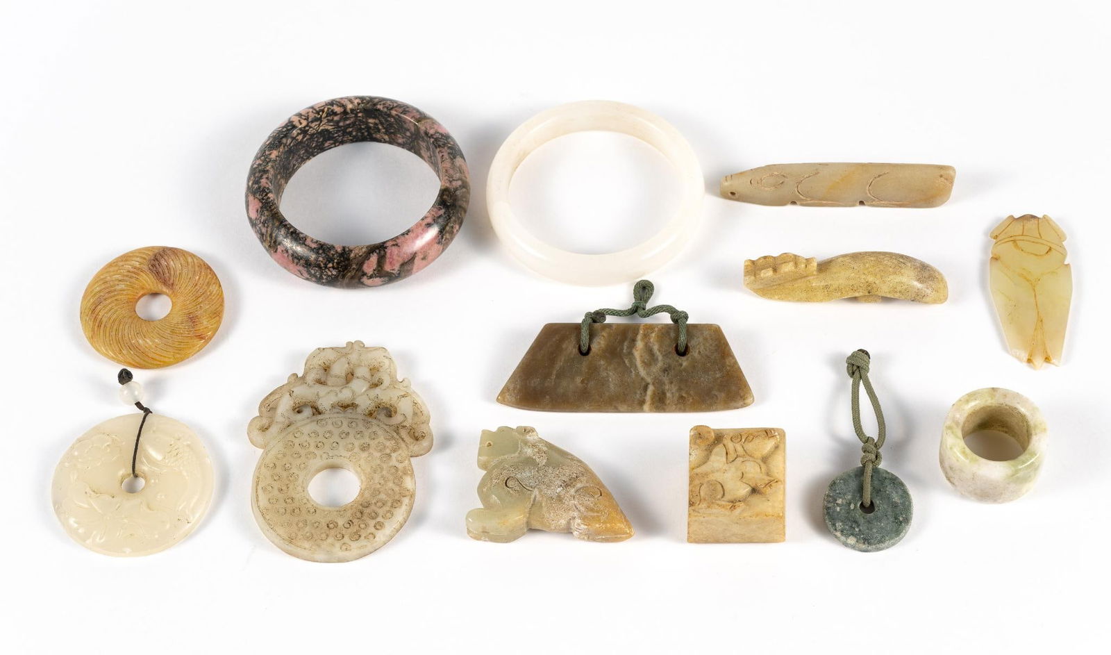 13 Pcs Hardstone: Includes bangles, napkin ring, belt hook, and more.