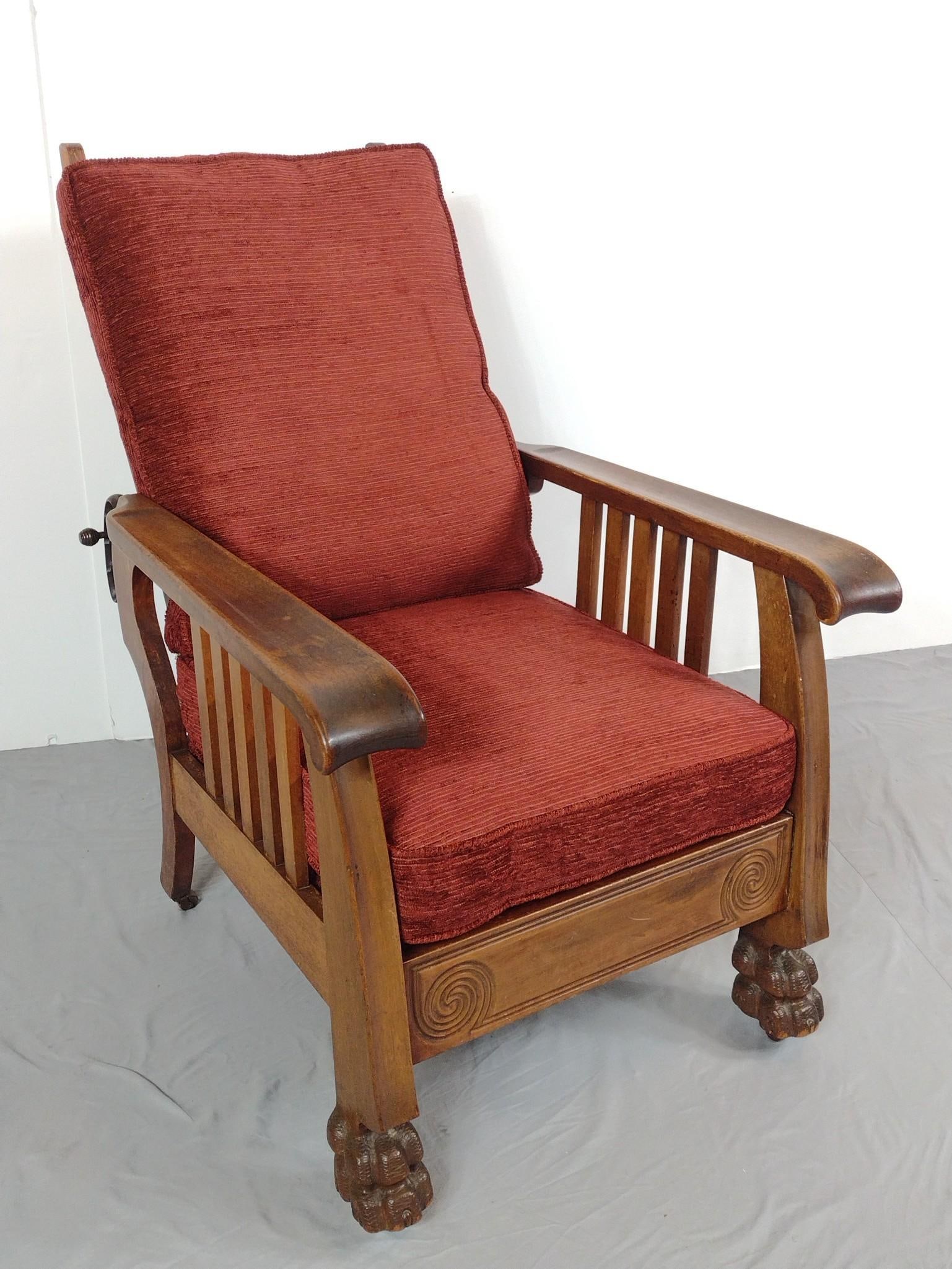Morris Chair: NOT ELIGIBLE FOR IN-HOUSE SHIPPING. 27-3/4" wide X 40" deep X 39" high. Arm rest have some wear.