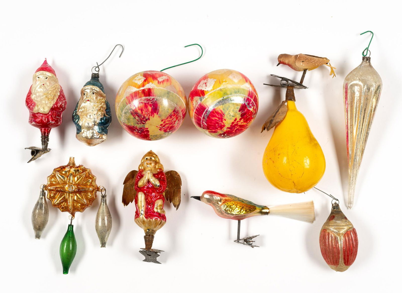 Ten Early 20th Century Mercury Glass Figural German Ornaments (1 of 1)