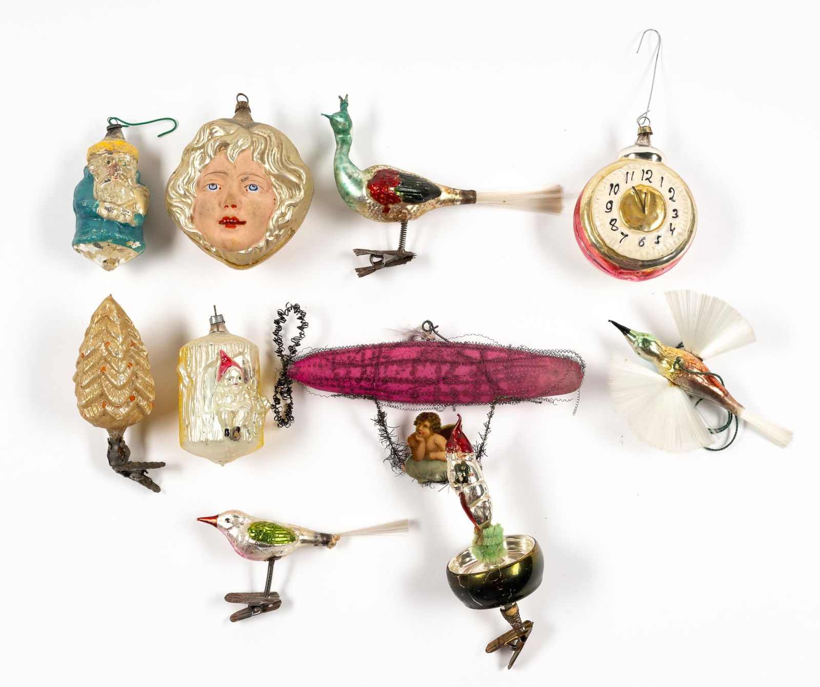 Ten Early 20th Century Mercury Glass Figural German Ornaments (1 of 4)