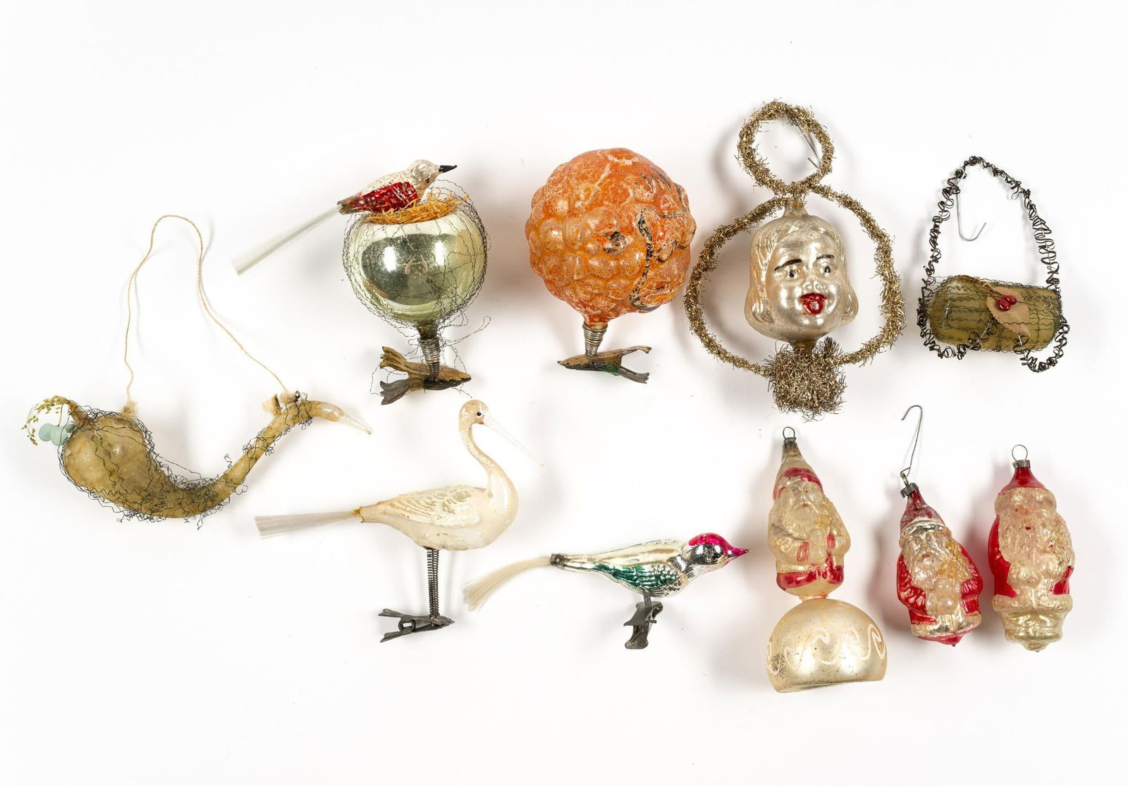 Ten Early 20th Century Mercury Glass Figural German Ornaments (1 of 1)