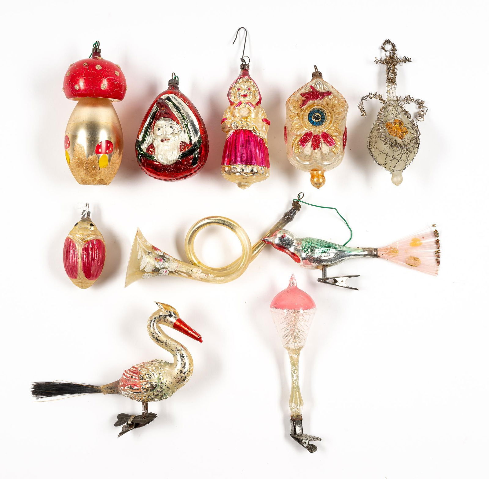 Ten Early 20th Century Mercury Glass Figural German Ornaments (1 of 3)