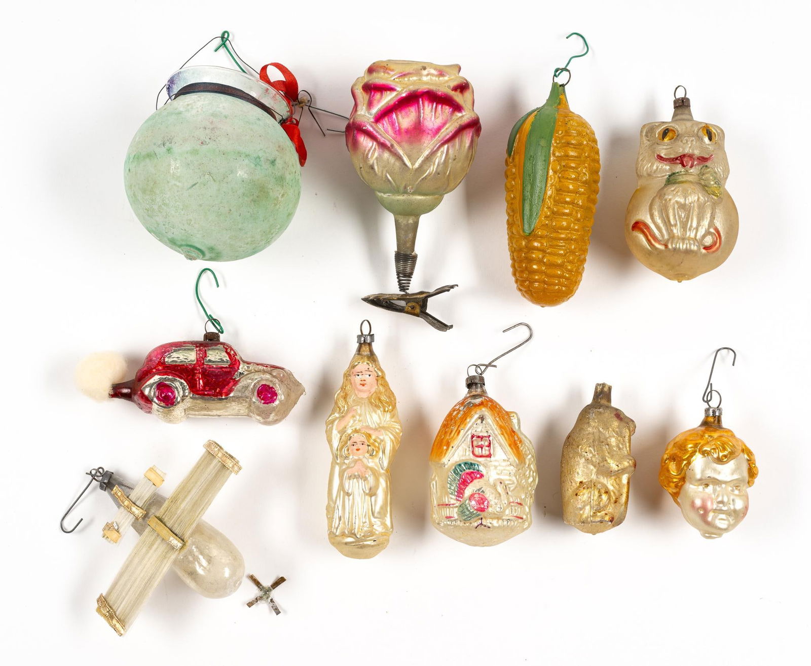 Ten Early 20th Century Mercury Glass Figural German Ornaments (1 of 3)