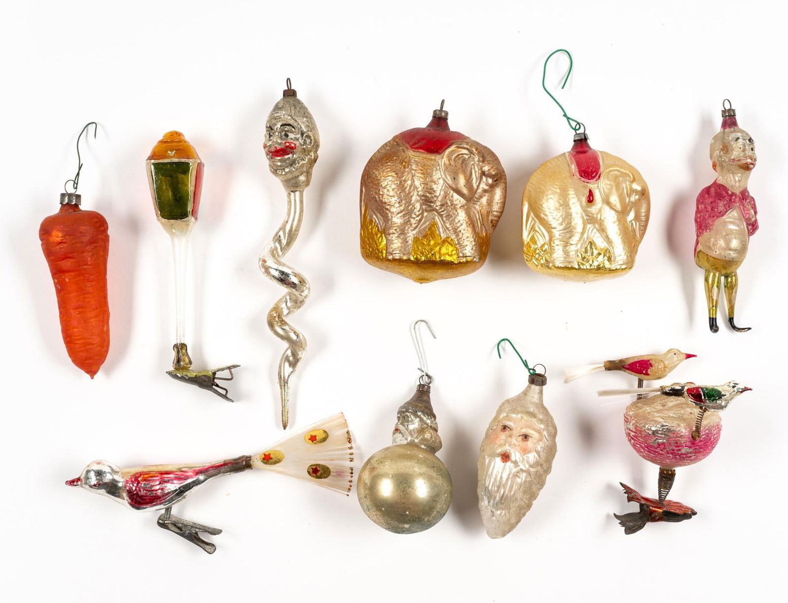 Ten Early 20th Century Mercury Glass Figural German Ornaments (1 of 1)
