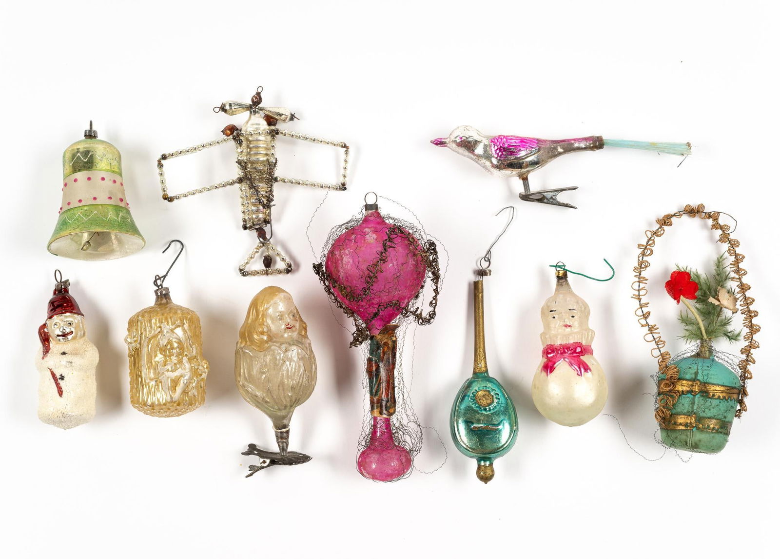 Ten Early 20th Century Mercury Glass Figural German Ornaments (1 of 1)