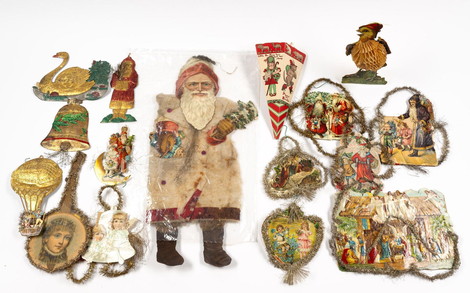 Lot Of Antique Christmas Decorations Made from German Tinsel, Die Cut, and Scrap (1 of 5)