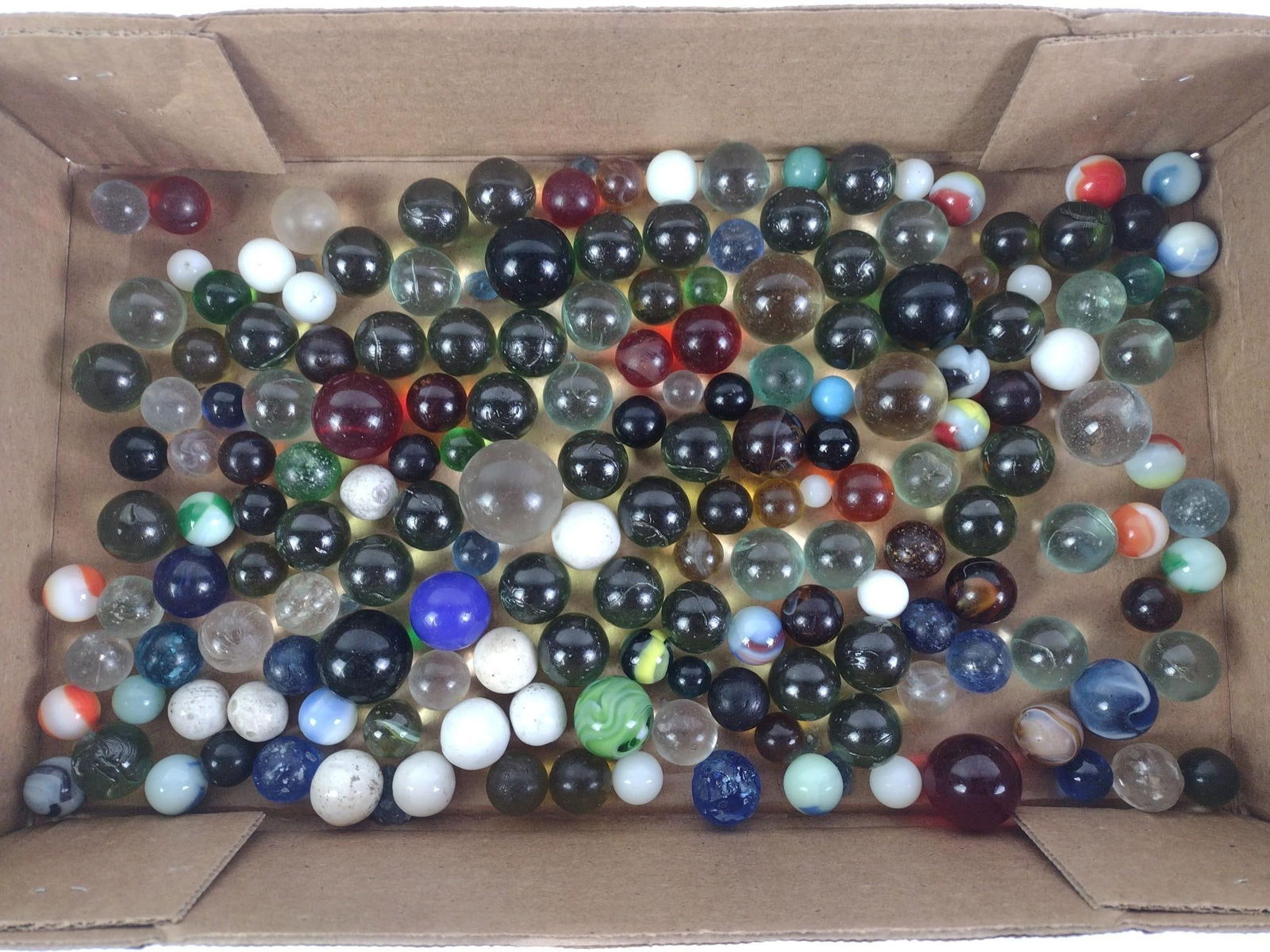 Lot of Glass Marbles: Includes various sizes and styles. Some damage.
