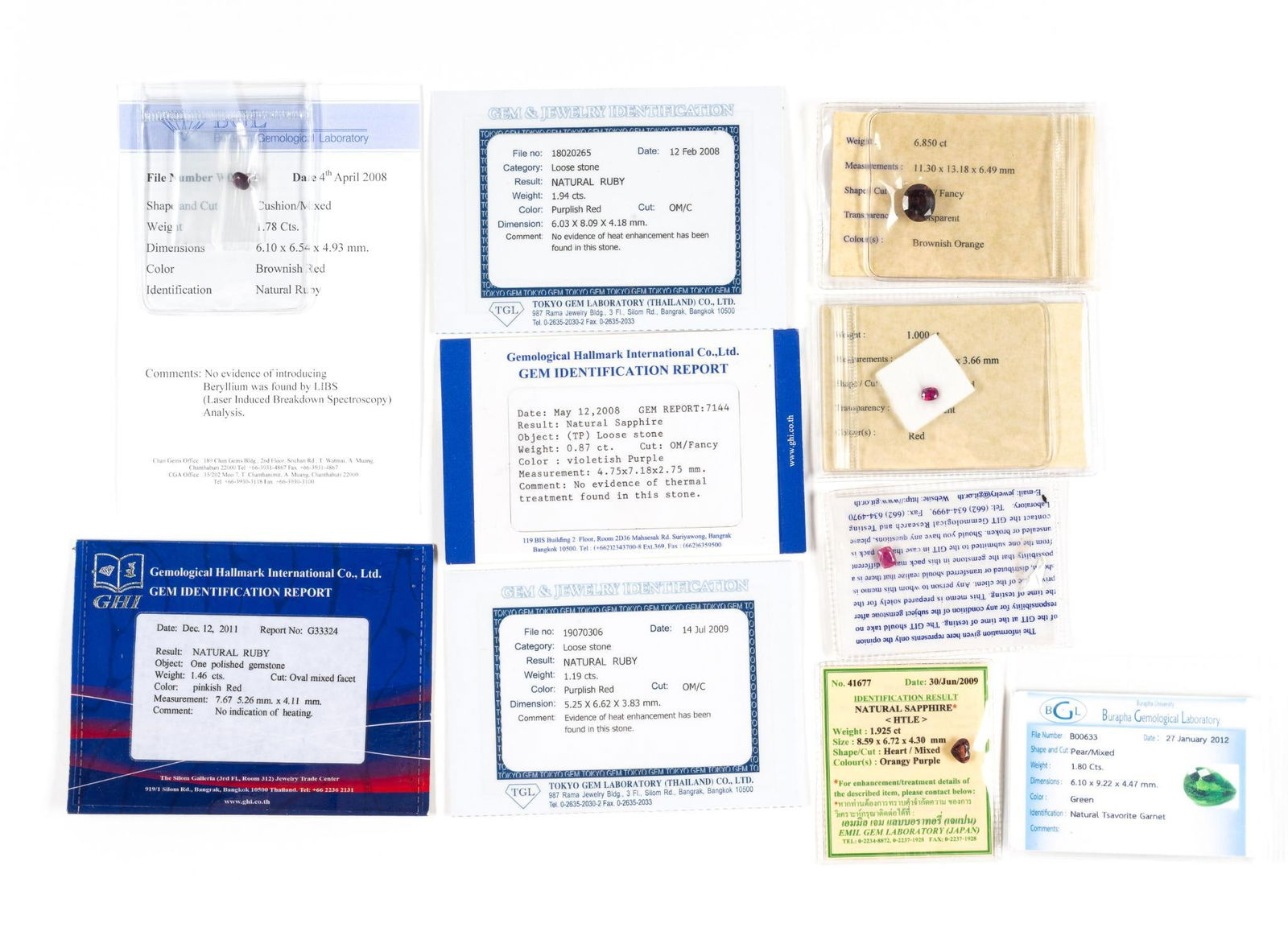 Ten Unmounted Gemstones with Lab Reports Incl Ruby and Sapphire (1 of 3)