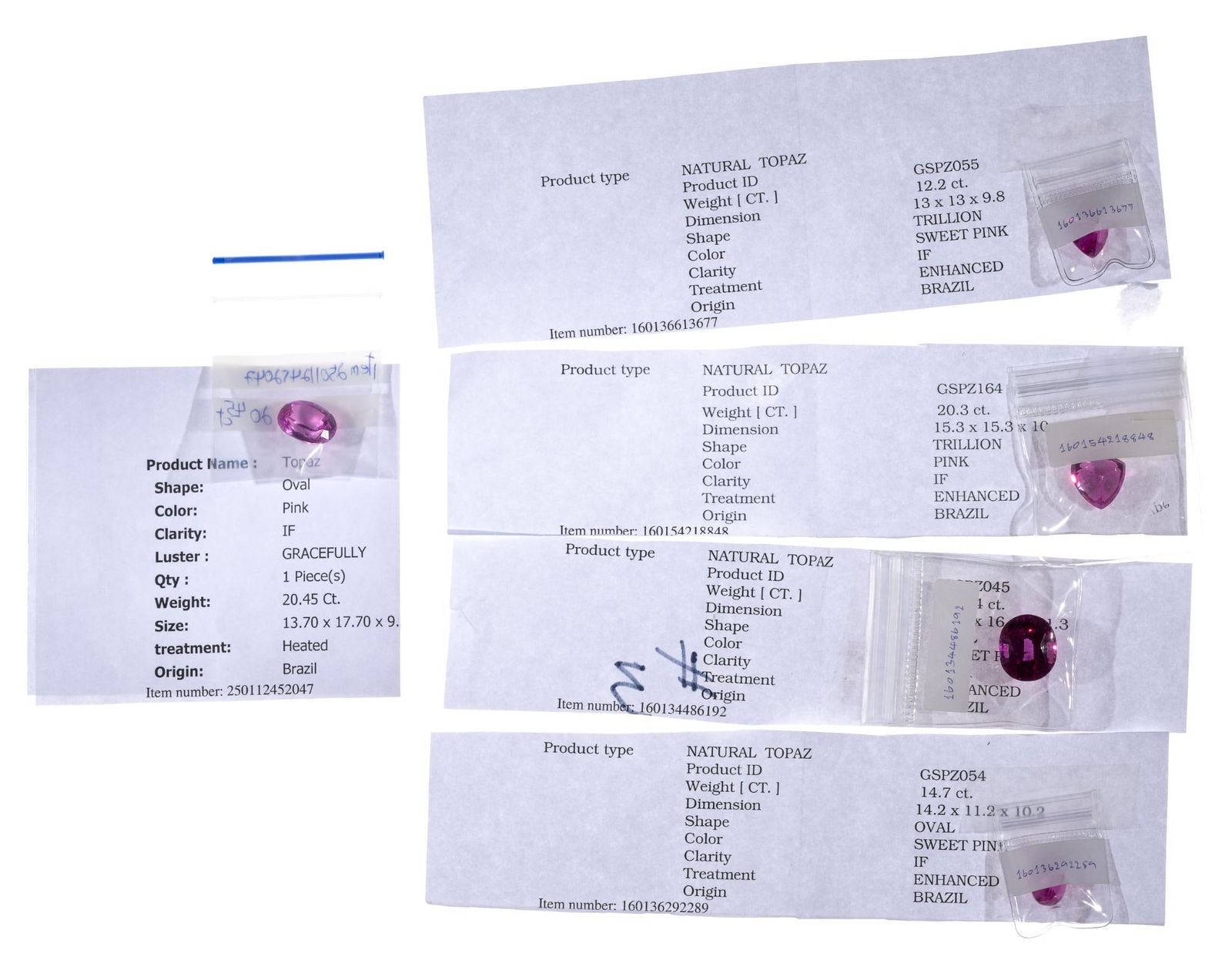 Five Natural Pink Topaz Gemstones (1 of 1)