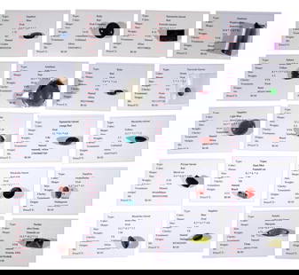 Twenty Unmounted Identified Gemstones: Unmounted precious and semi-precious gemstones. Tsavorite garnet, sapphire, ruby, spessartite garnet, rhodolite garnet, ametrine, peridot, topaz, light green amethyst (large 38.62 carat), pryope garne