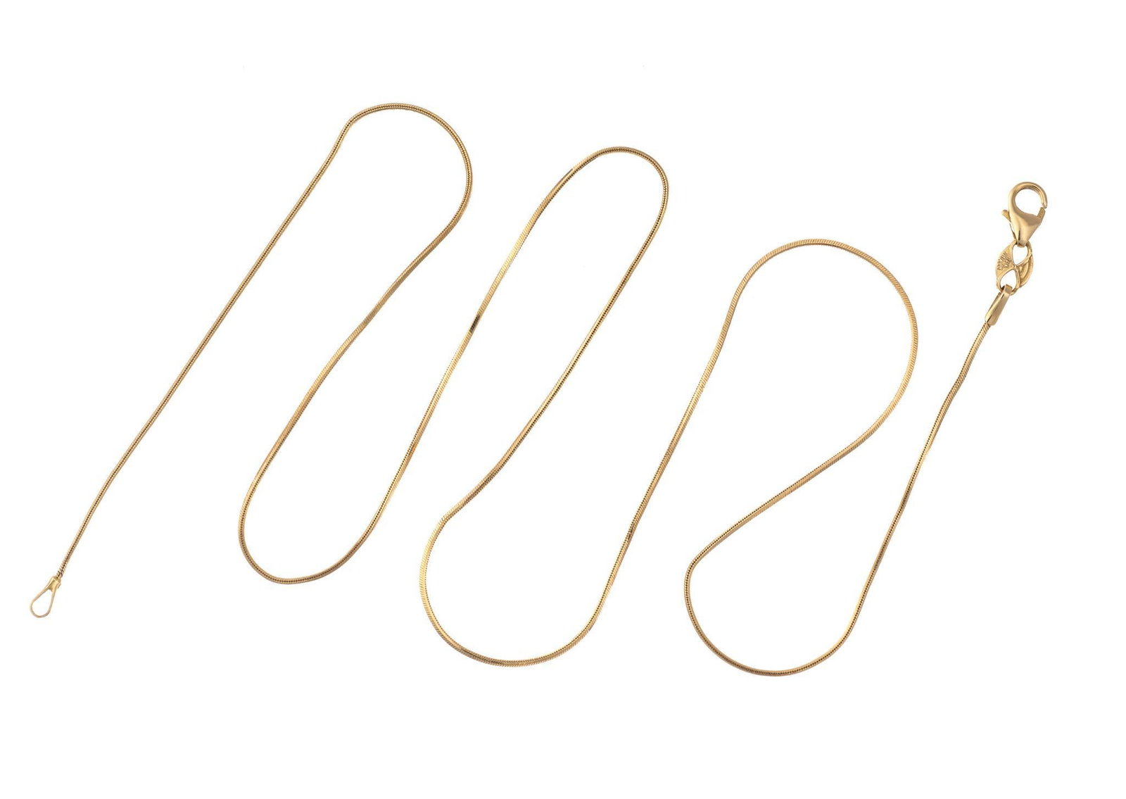 14K Gold Chain Necklace: The necklace is a yellow gold ribbon chain, square in cross section and 20" in length with weight of 3.0 grams. It has some minor bending evidence.