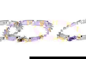 Two 14K Gold and Lavender Jade Bracelets: Two bracelets with yellow gold capped jade segments and amethyst gemstone enhancements. Marked 14k. Each 7-1/2" length.