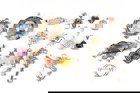 Seventeen Sterling Silver Pendants: Several are convertible as a brooch or as a pendant. Includes spider, elephants, seahorse, gemstones, and more. Heart damaged at bail. The largest is one of the two elephants at almost 3" length.Total