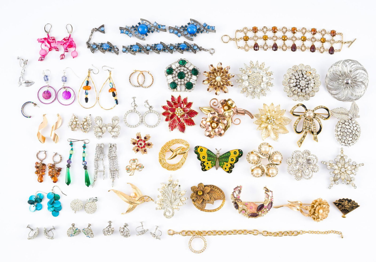 Vintage Costume Jewelry Brooches: A selection of better antique costume jewelry pieces, mostly brooches but also bracelets and earrings.