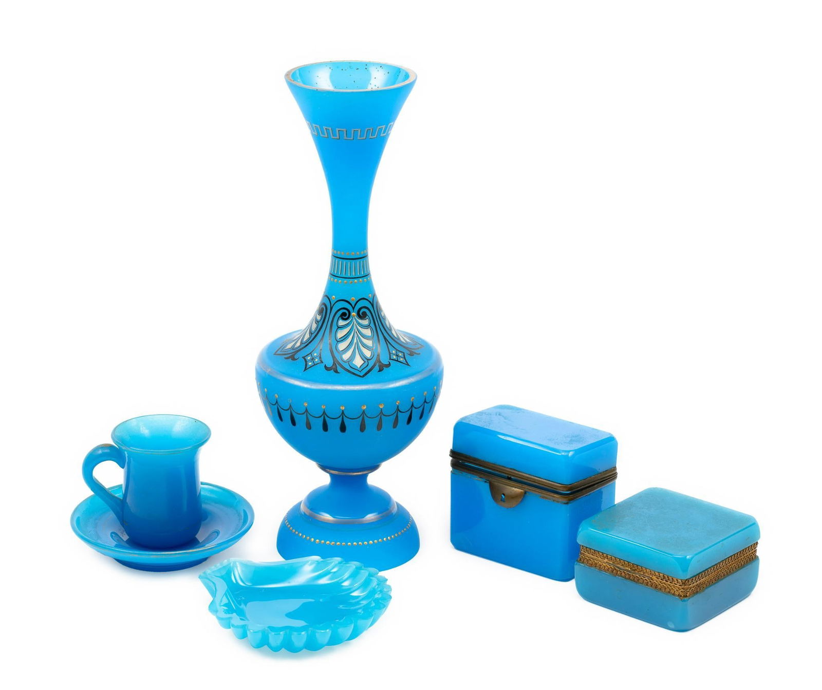 6 Pcs Blue French Opaline Glass (1 of 10)