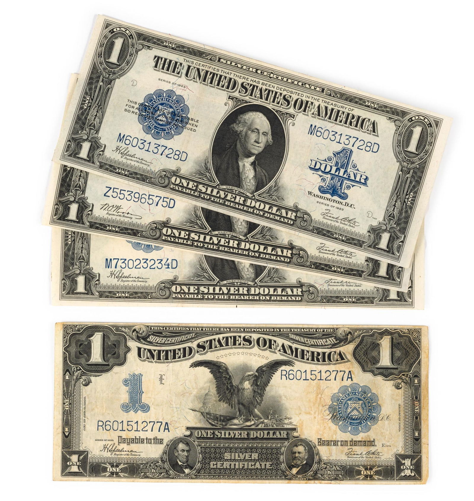 One Black Eagle Silver Certificate and Three1923 Silver Certificates (1 of 5)