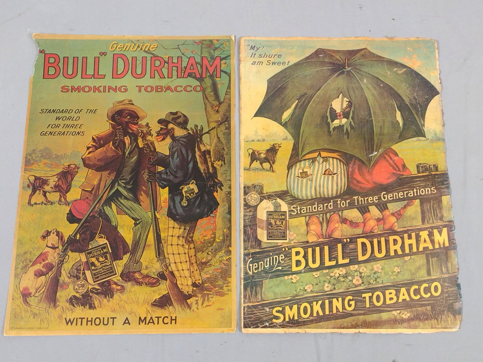 2 Genuine "Bull" Durham Smoking Tobacco Black Americana Posters (1 of 5)