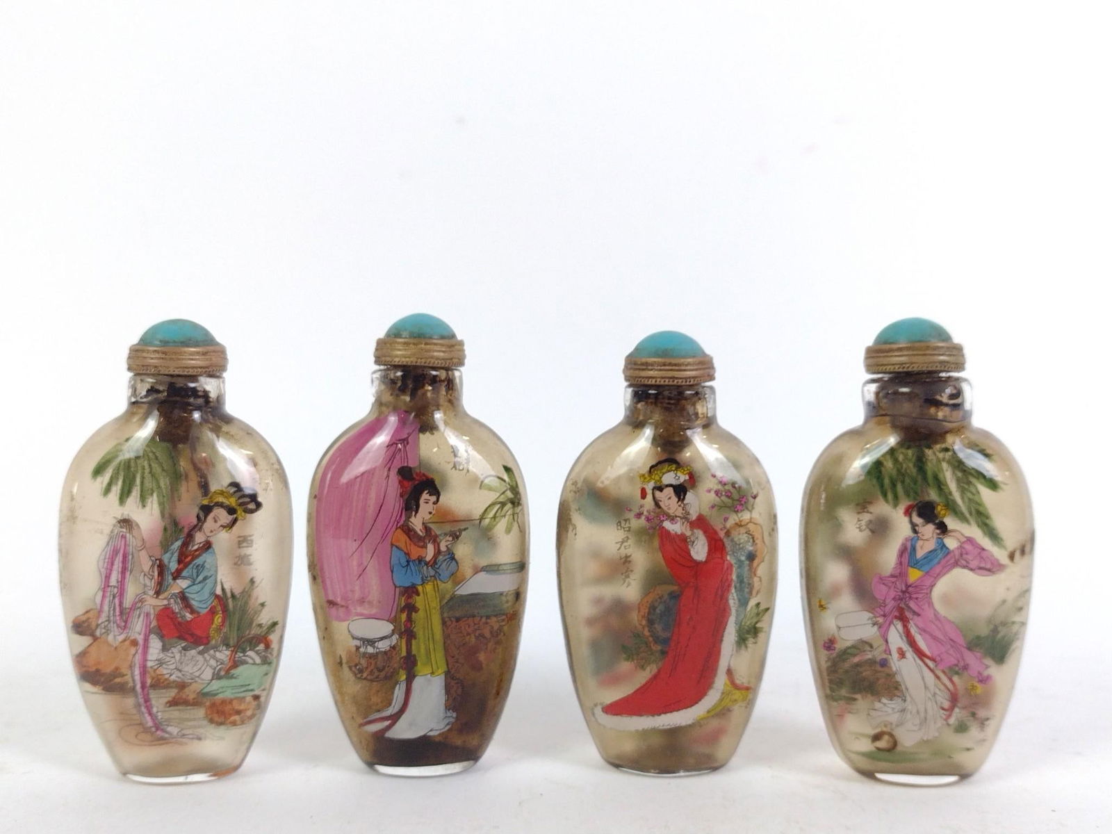 Set Of 4 "Asian Beauties" Chinese Figural Painted Snuff Bottles (1 of 3)
