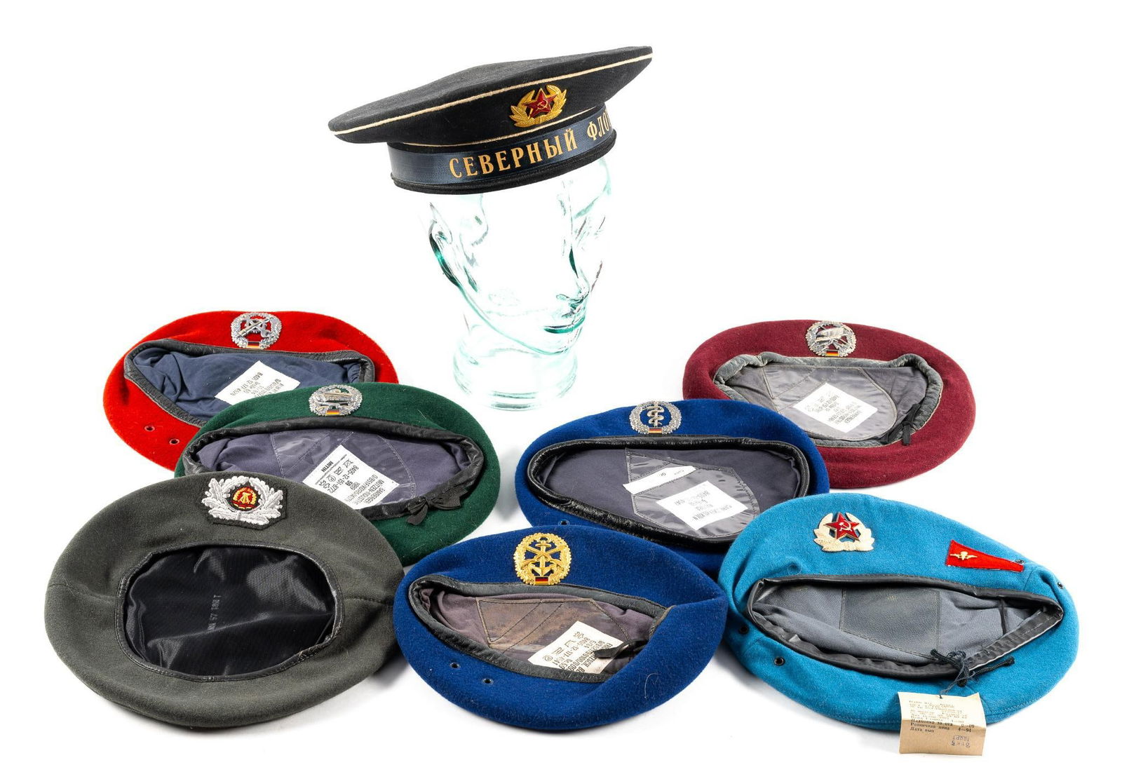 8 Military Berets: German and Soviet.