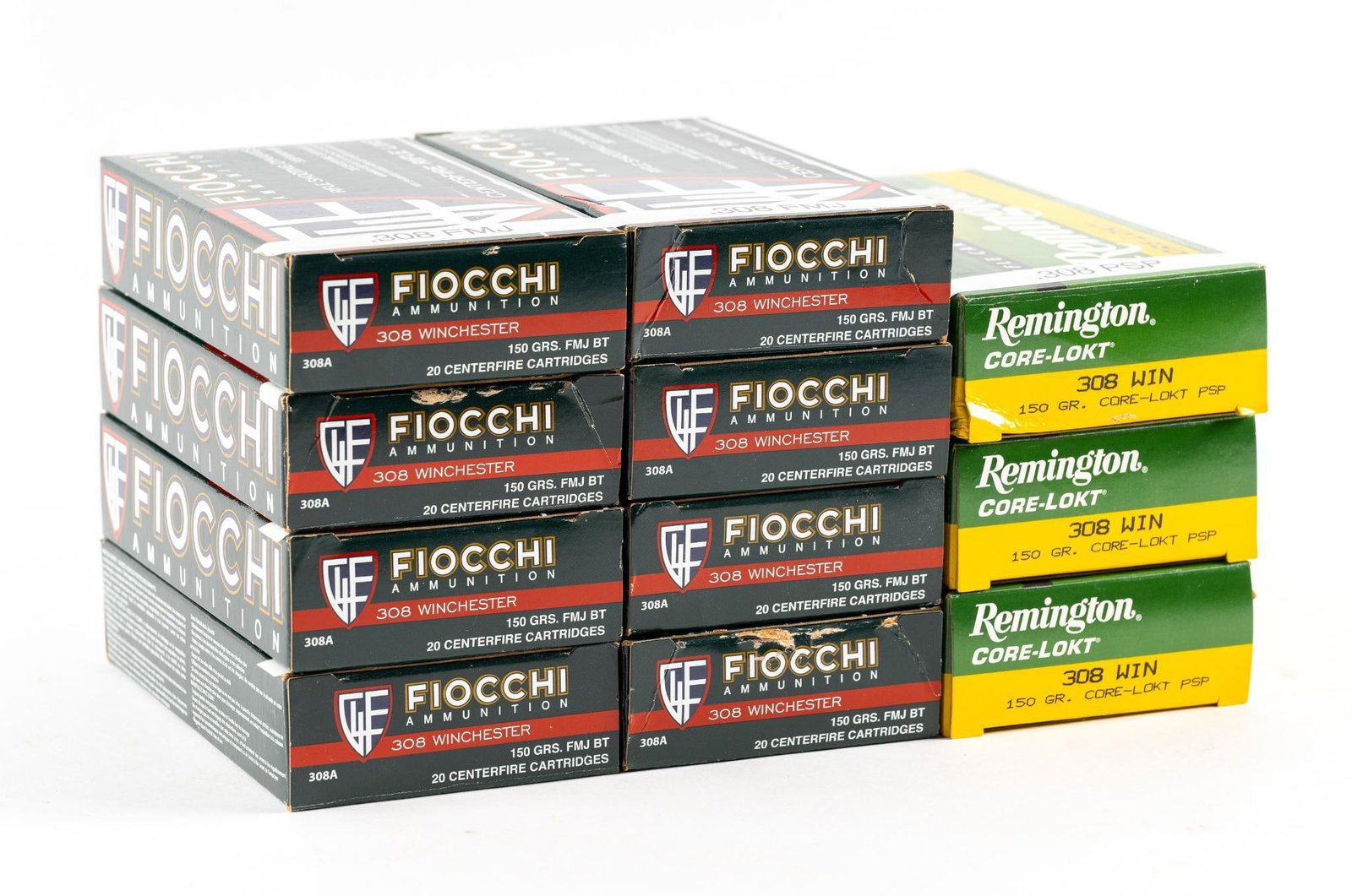 11 Boxes 308 Winchester Ammo: Includes Fiocchi and Remington.