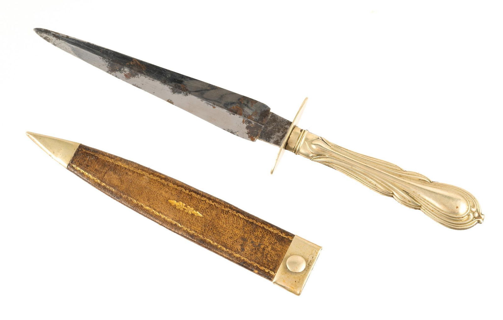 Sheffield "Cutlery Handle" Bowie Knife ca. 1850s-1860s: Blade marked No. 6 Eyre's Sheffield. Bottom of scabbard engraved "Cap. David Rhea 3rd Tenn. Inf." Overall 11-1/2" long. Blade 6-3/4" long.
