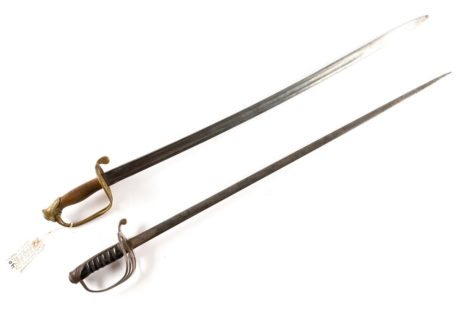 2 Civil War-Era Swords: No maker's marks on blades. No scabbards. Overall 34-3/4" to 35-3/4" long.