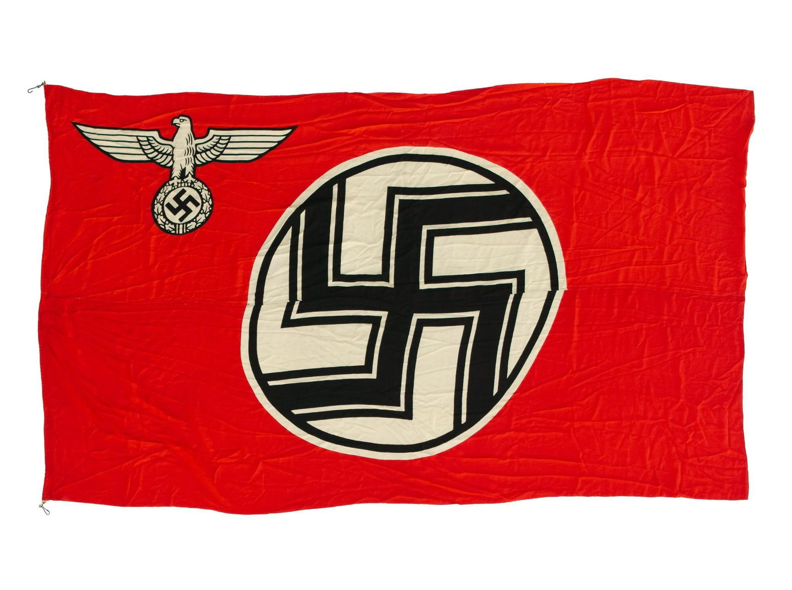 WWII-Era German State Service Flag: With the clip to attach to flag pole. 74" wide x 128" long.
