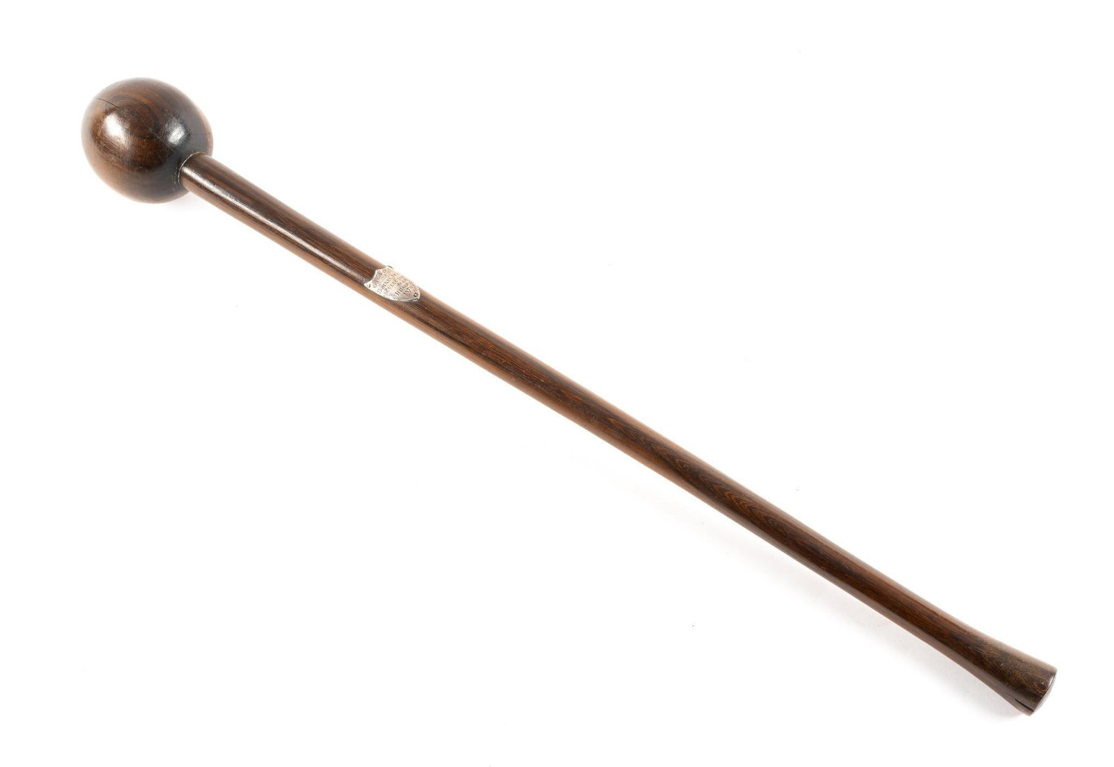 Knobkerrie Wood Stick: Plaque on front "Recovered by Rorkes Drift Zululand by W.H. Harford 1879." 26" long.