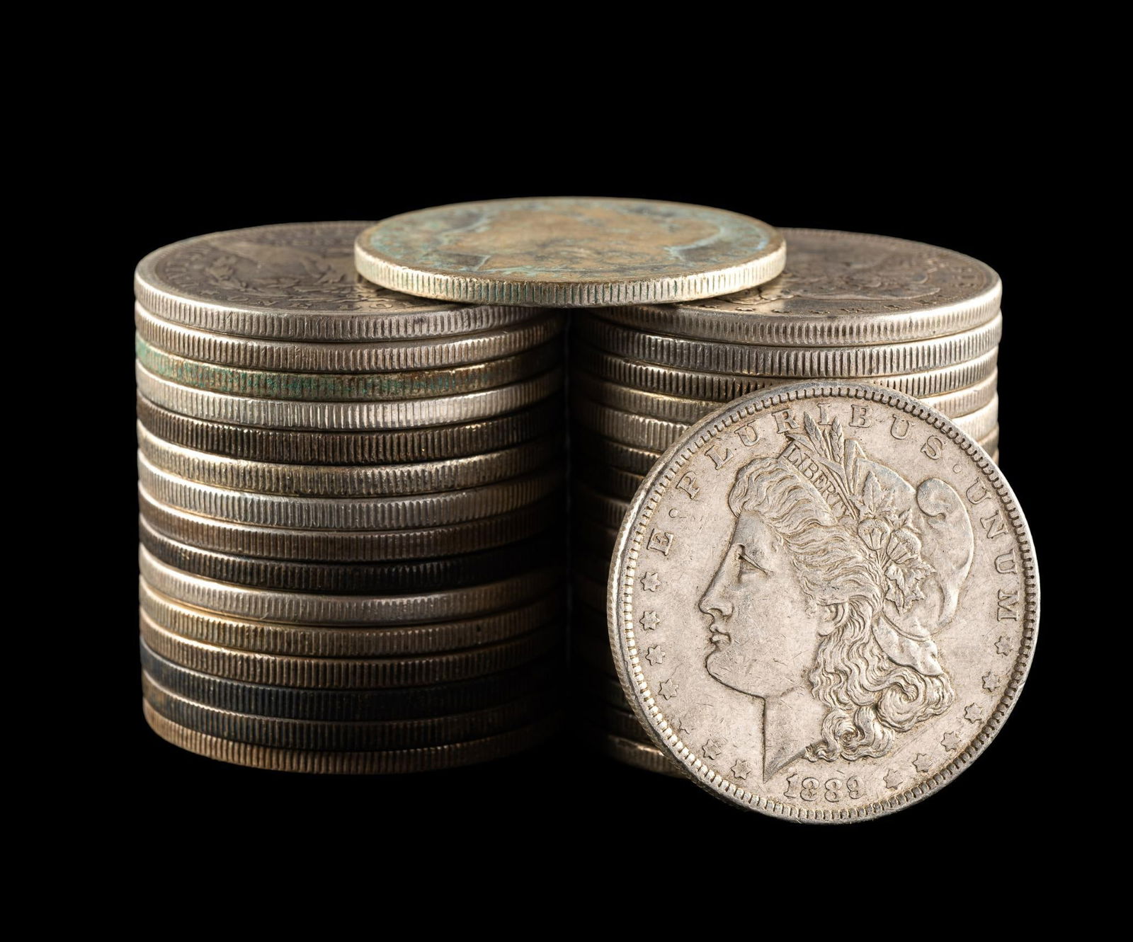 Thirty Three Morgan and Peace Silver Dollars (1 of 1)