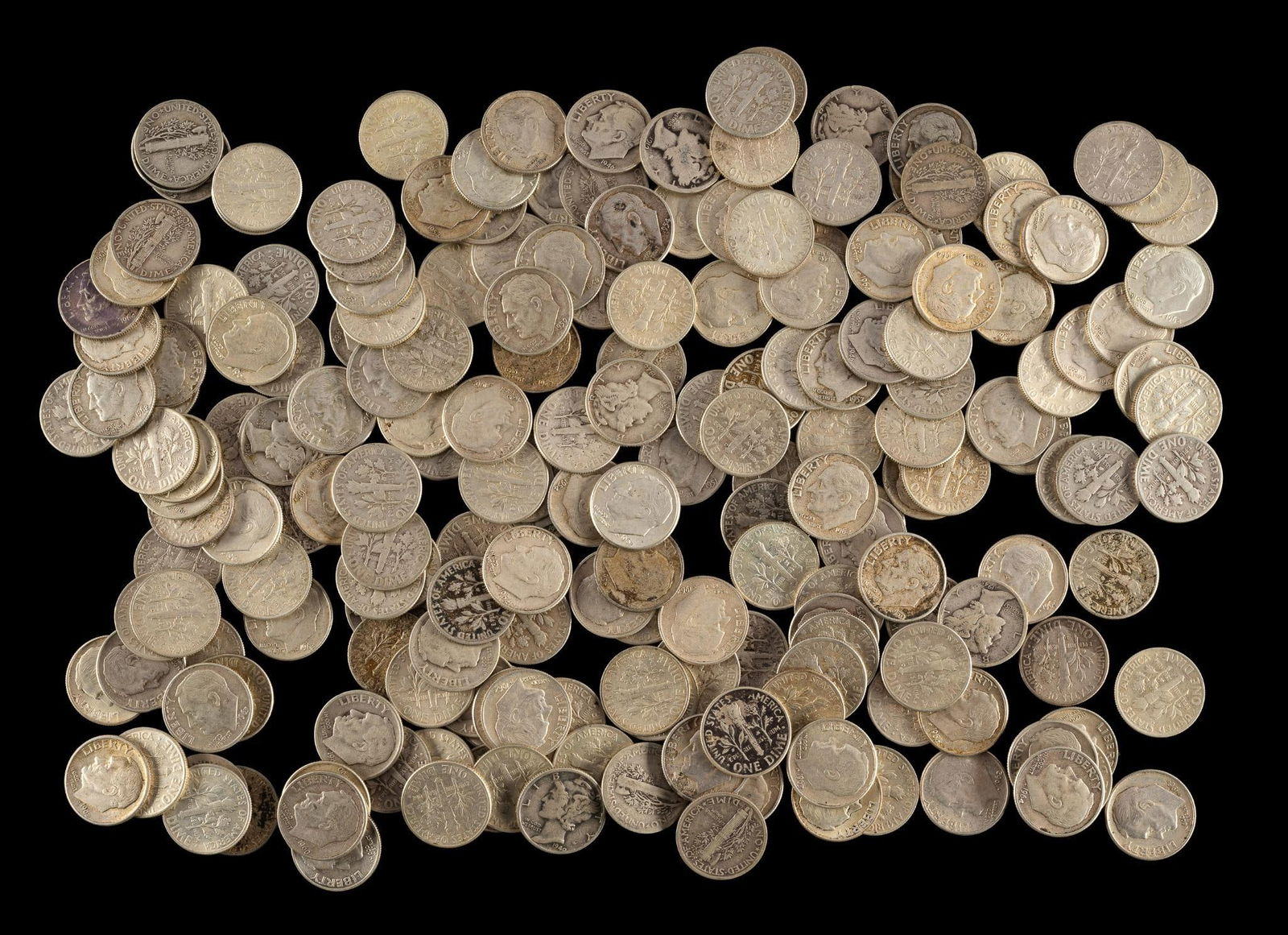 Two Hundred Silver Roosevelt and Mercury Dimes (1 of 2)