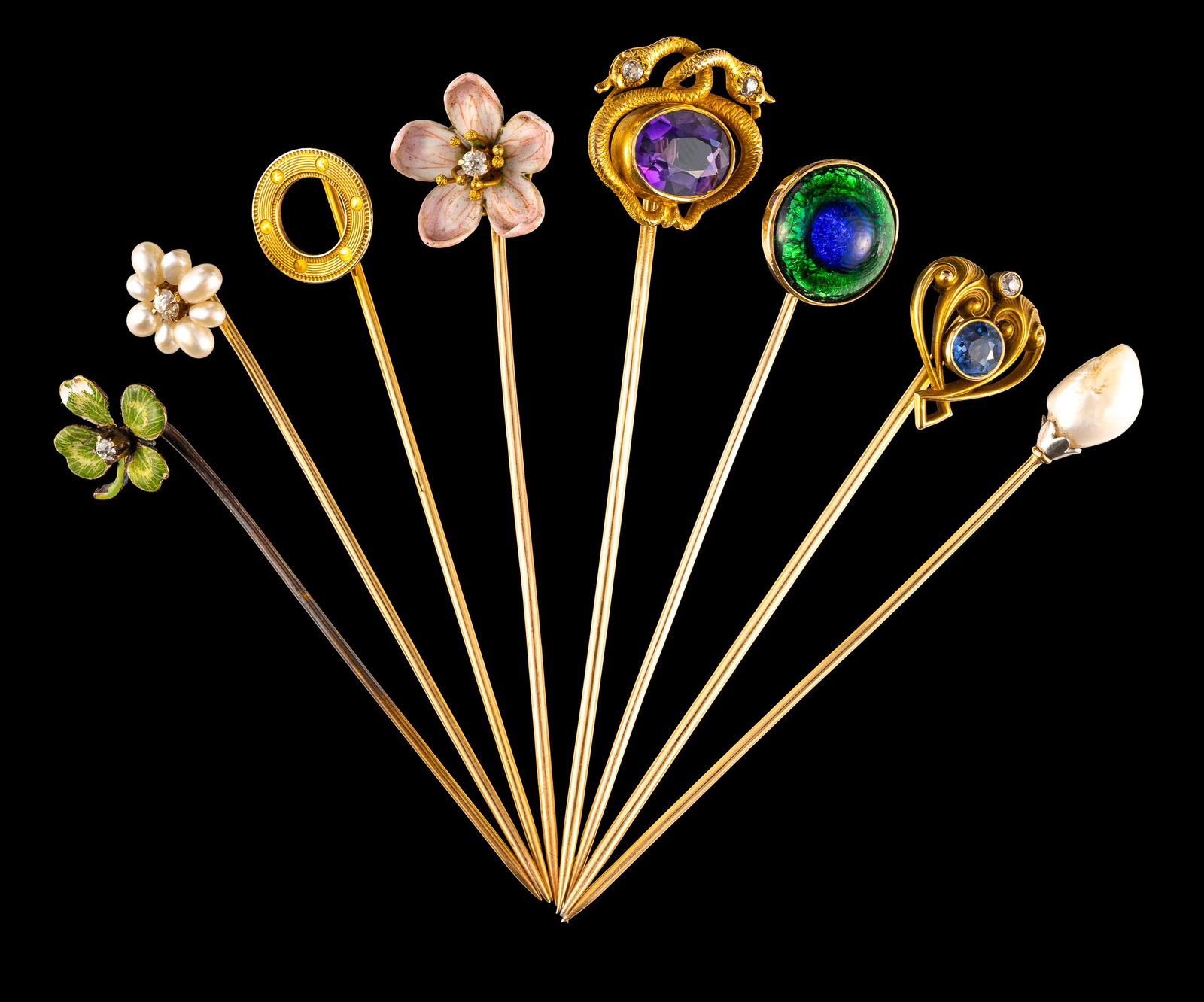 Ten Antique 14K Gold Stick Pins (1 of 4)