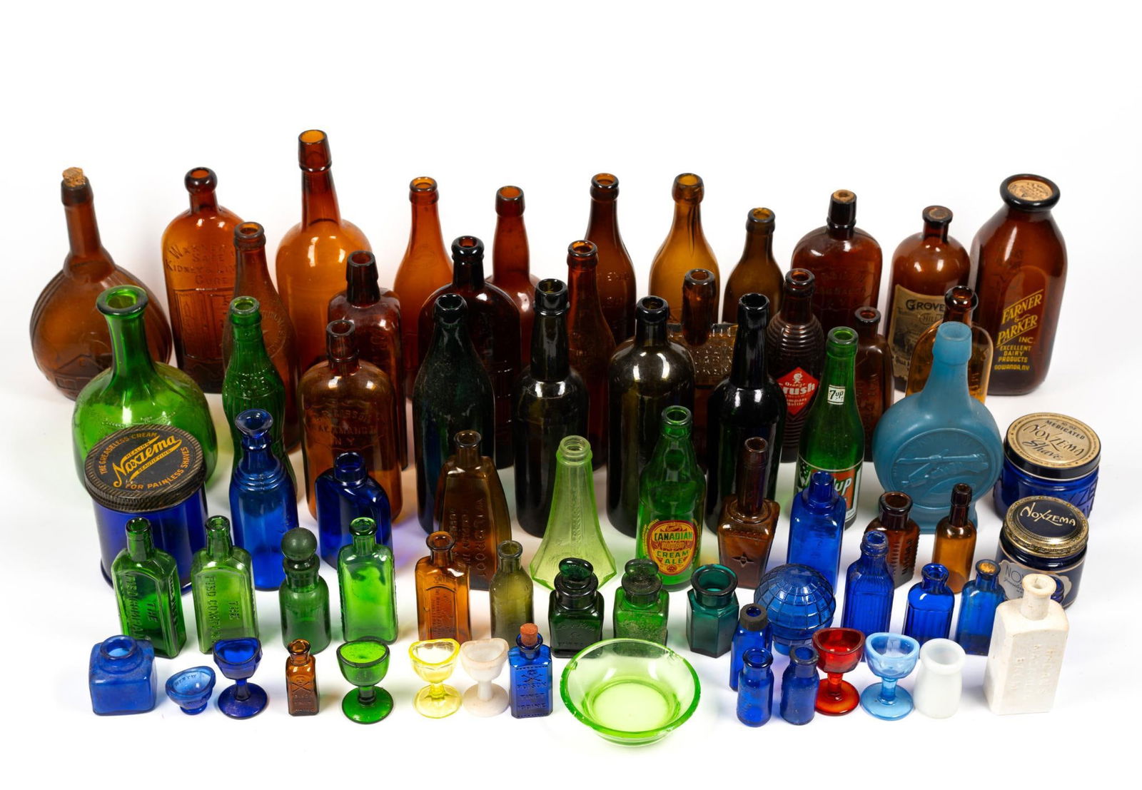 Grouping of Vintage Colored Glass Bottles (1 of 1)