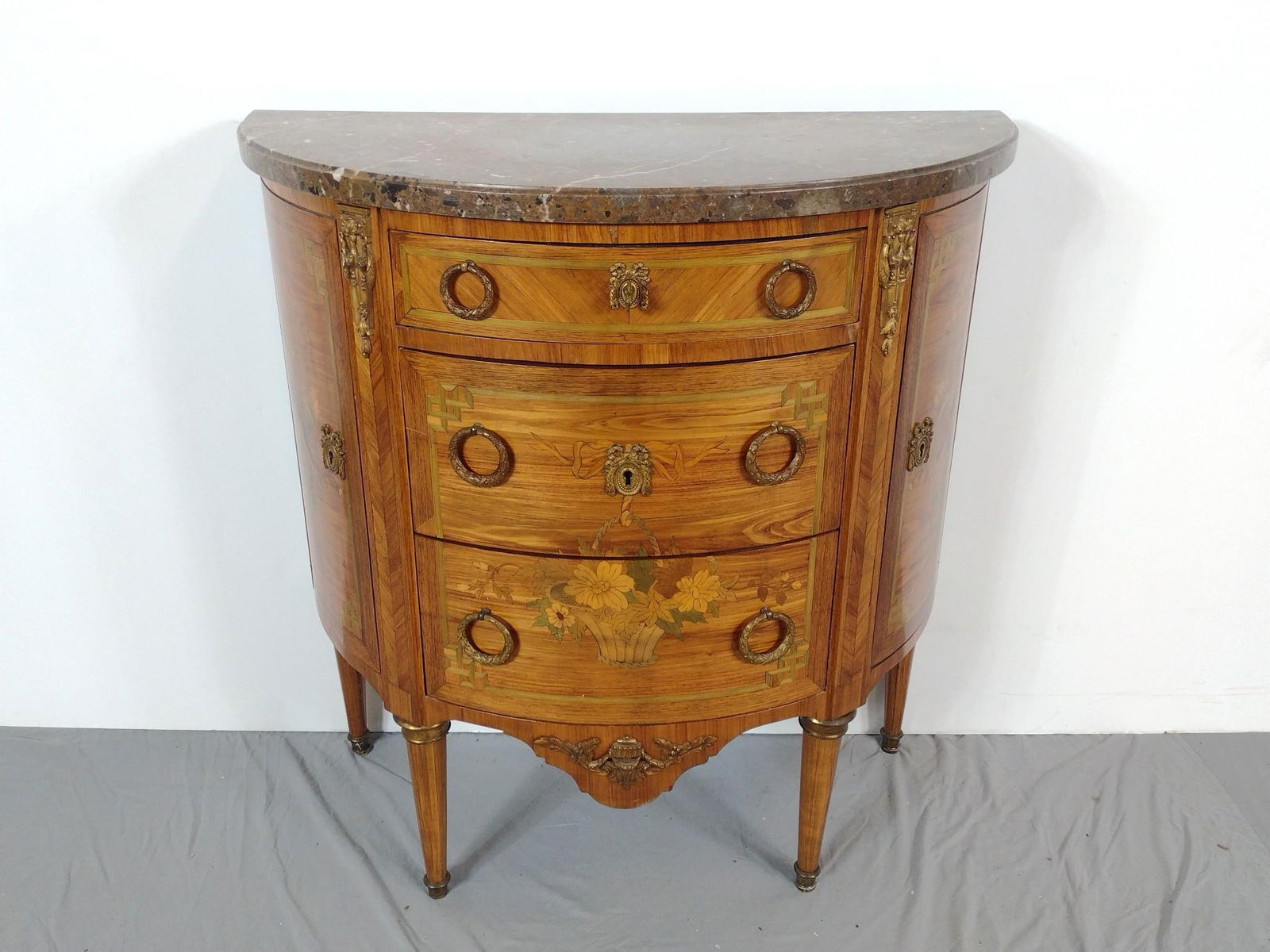 French Marble Top Inlaid Cabinet (1 of 7)