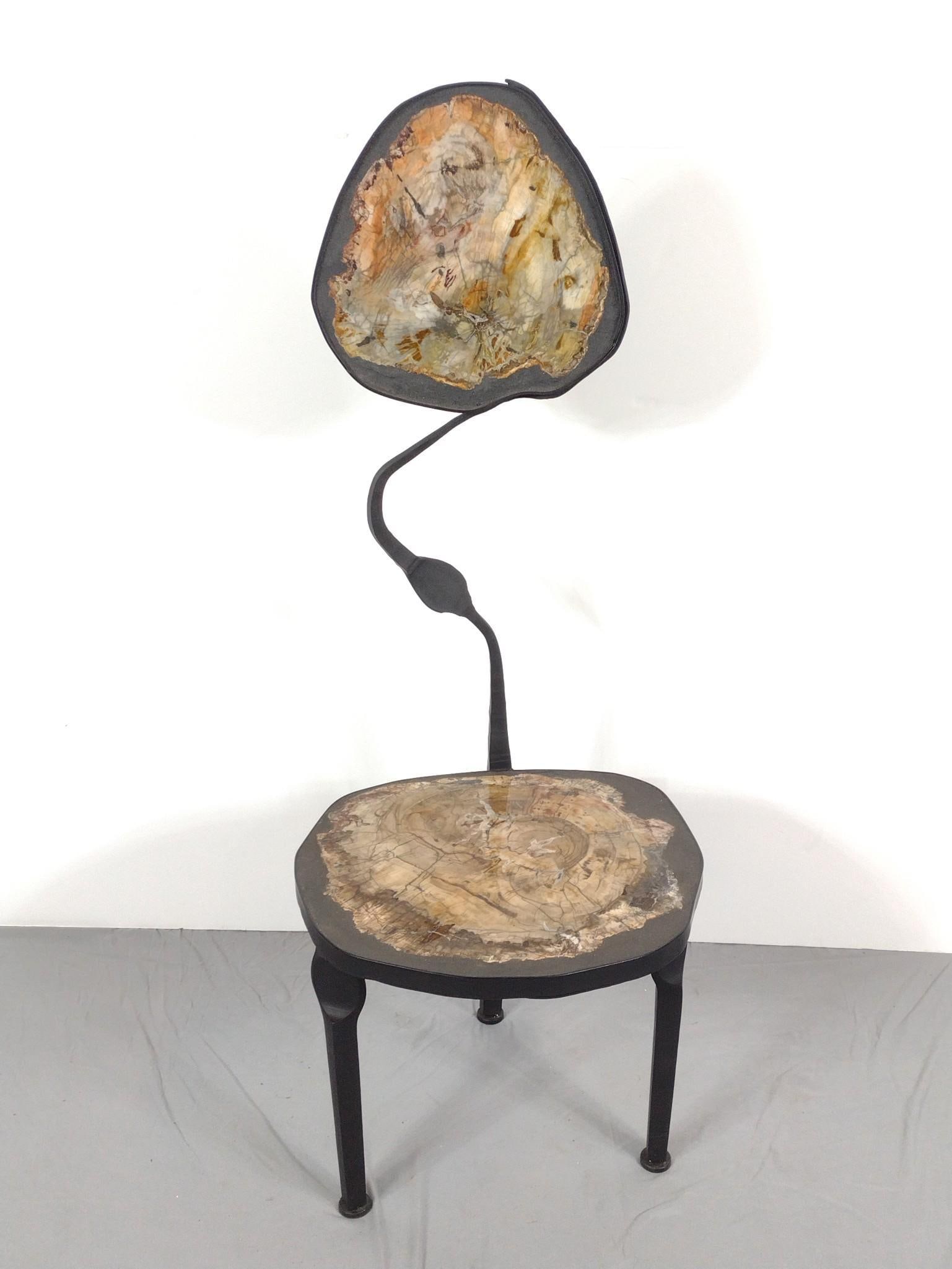 Powder Coated Steel & Petrified Wood Chair By James Cavagnaro (1 of 9)