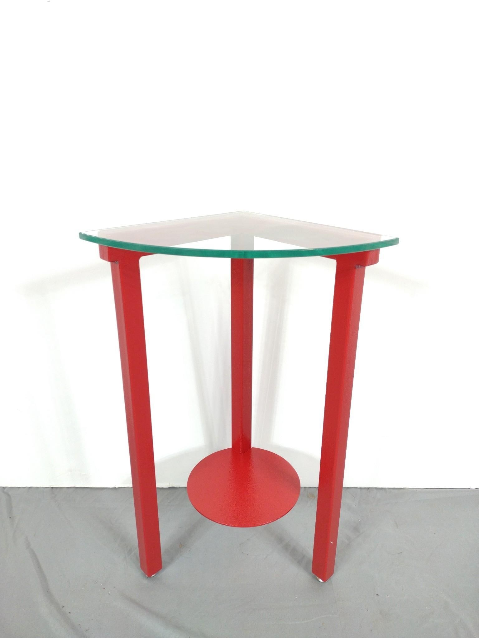 Red Powder Coated Glass Top Corner Table By James Cavagnaro (1 of 5)