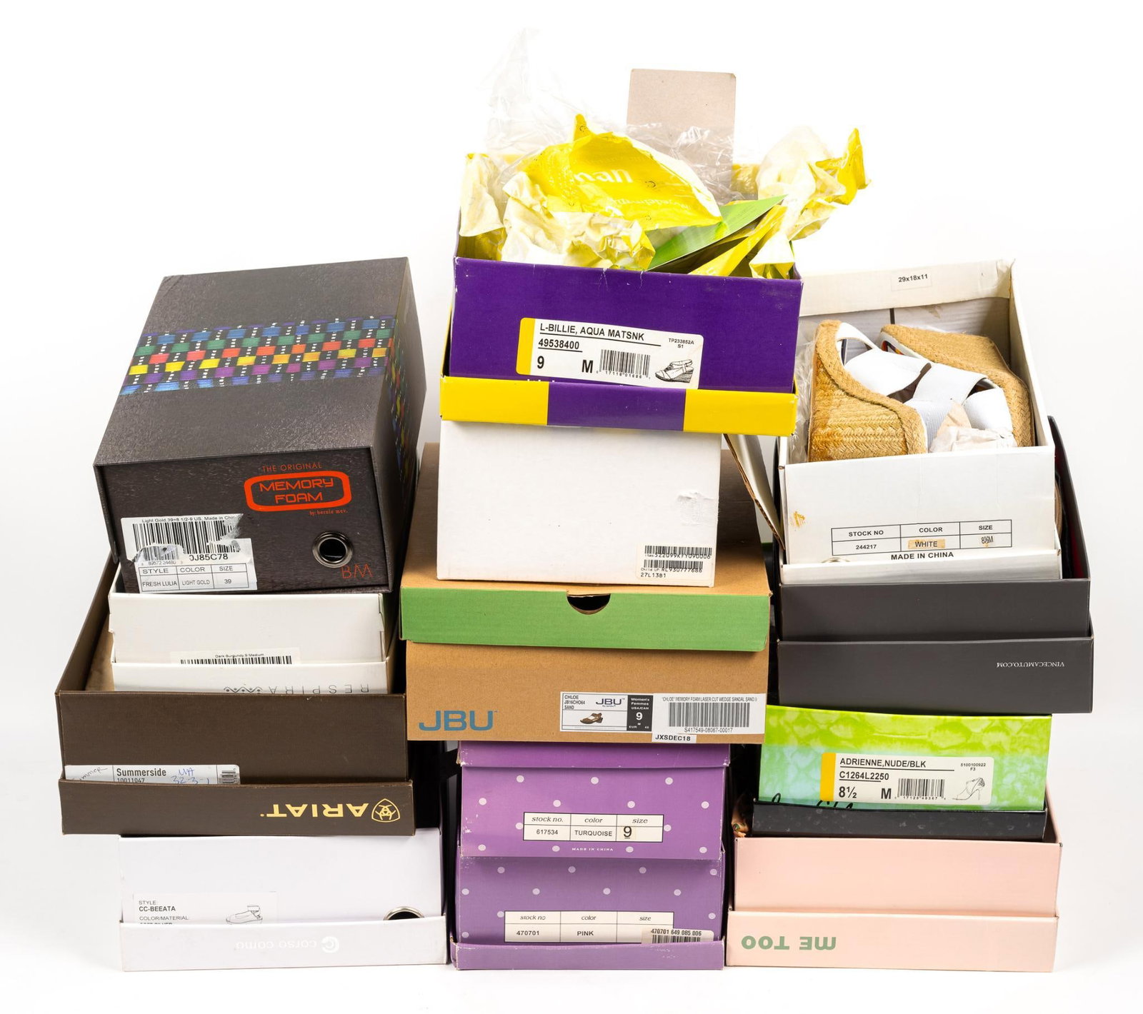 13 Pairs Women's Shoes incl. Ariat: Also includes JBU, Suzanne Sumers, and more. Sizes 8-1/2 to 9. All in original boxes. Appear to be unworn.