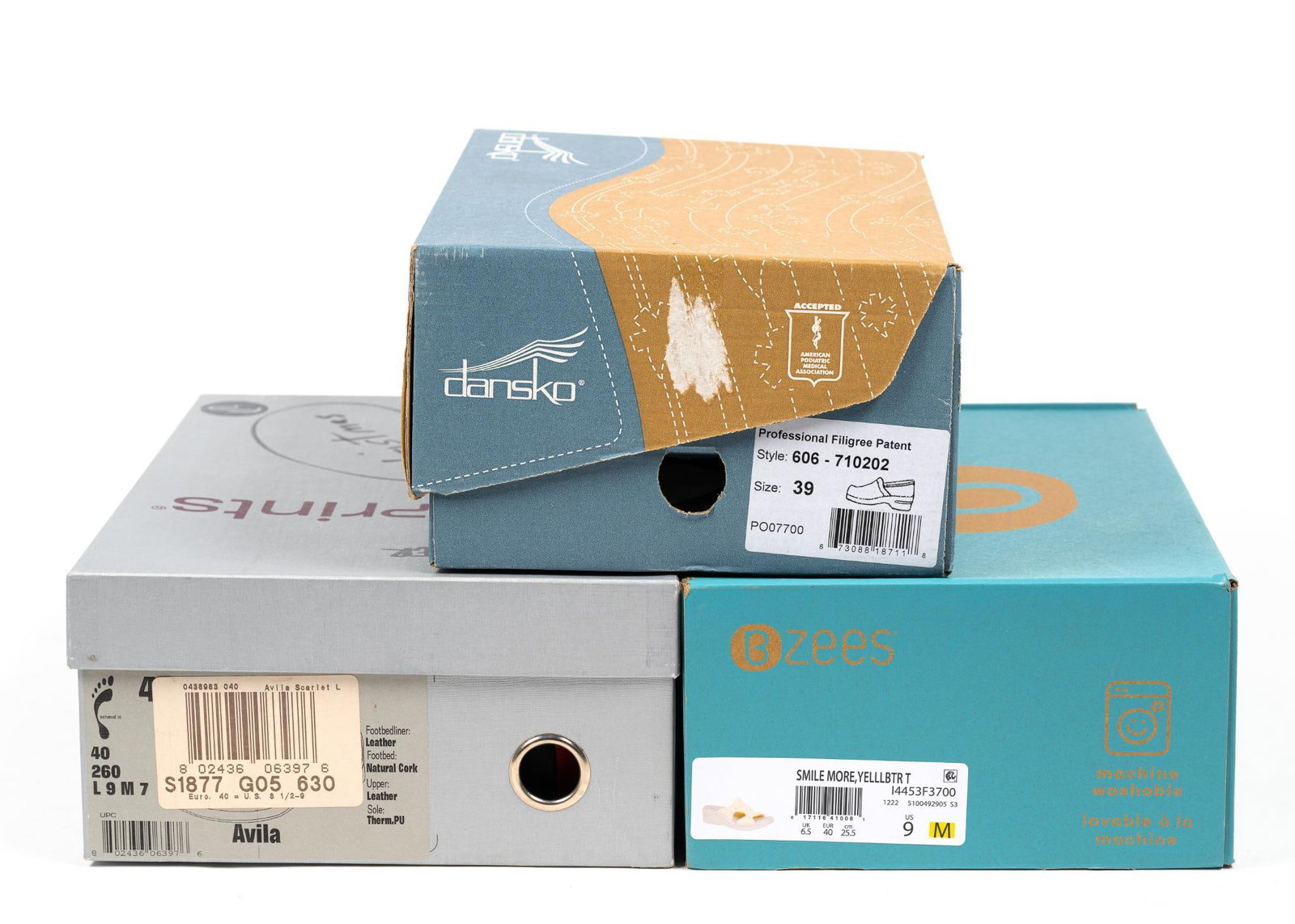 3 Pairs Women's Shoes incl. BZees: Also includes Dansko and Footprints. Size 9. All in original boxes. All appear to be unworn.