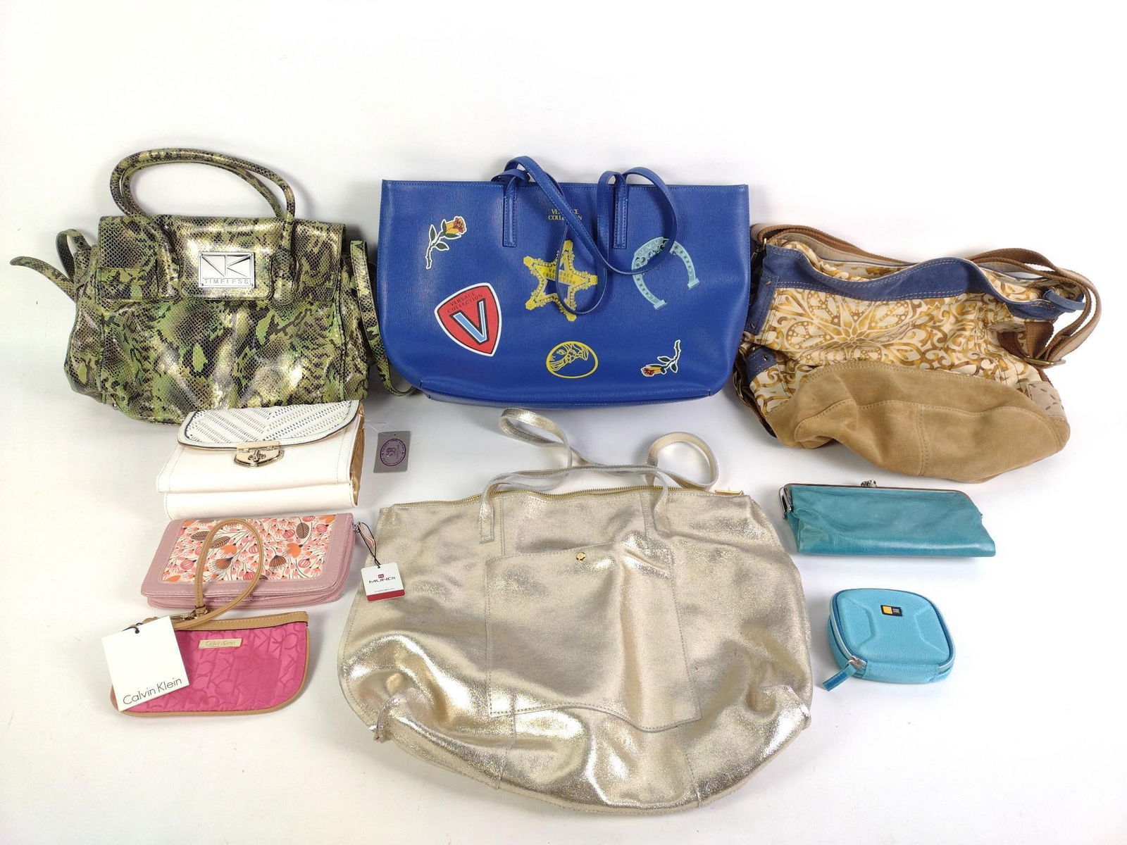 Lot of Women's Handbags: Includes Mundi, Sharif, Calvin Klein, Tim Eless, and more. Includes clutches, wristlets, and handbags.