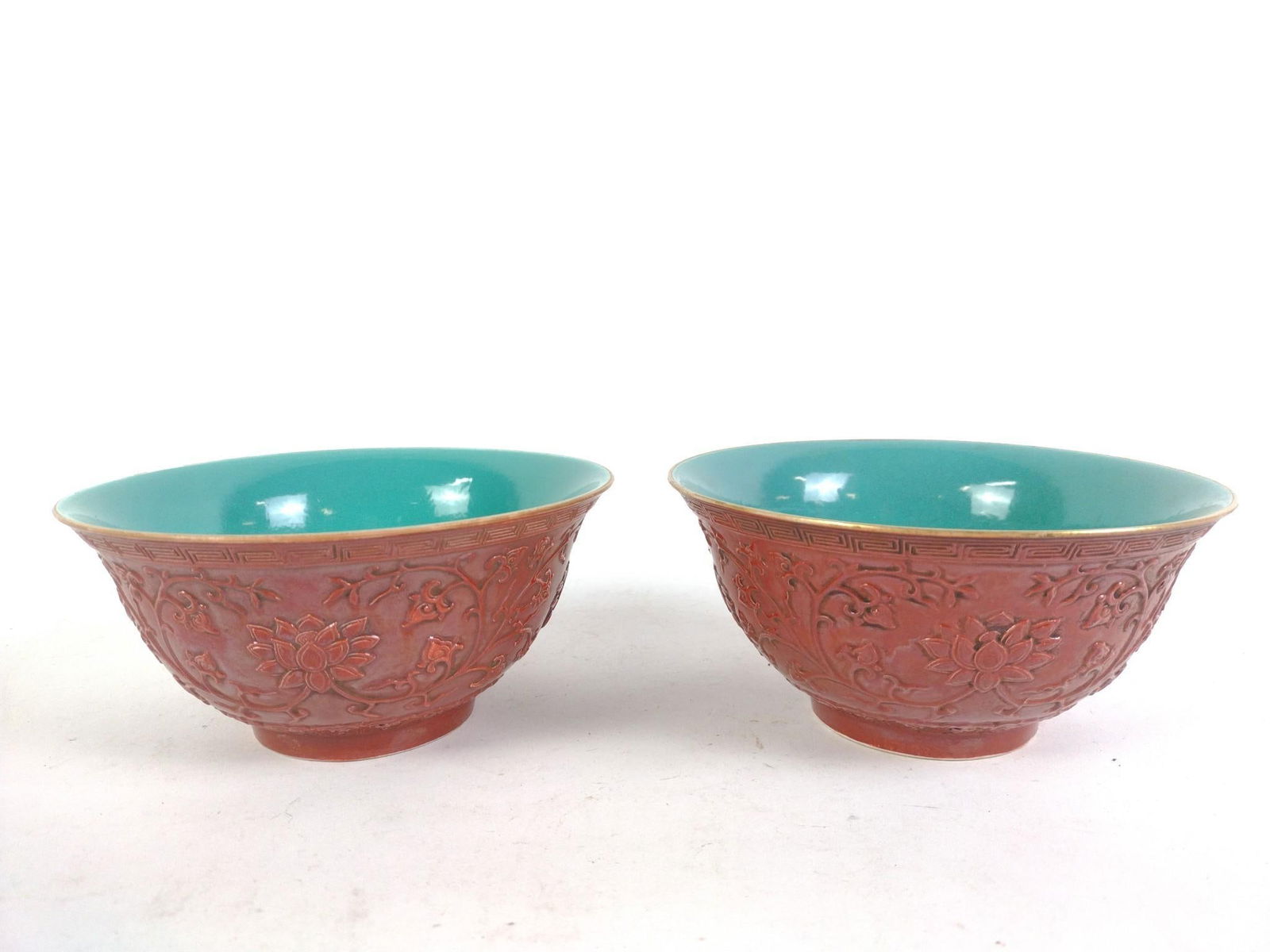 Pair of Yongzheng Signed Red Ceramic Bowls (1 of 5)