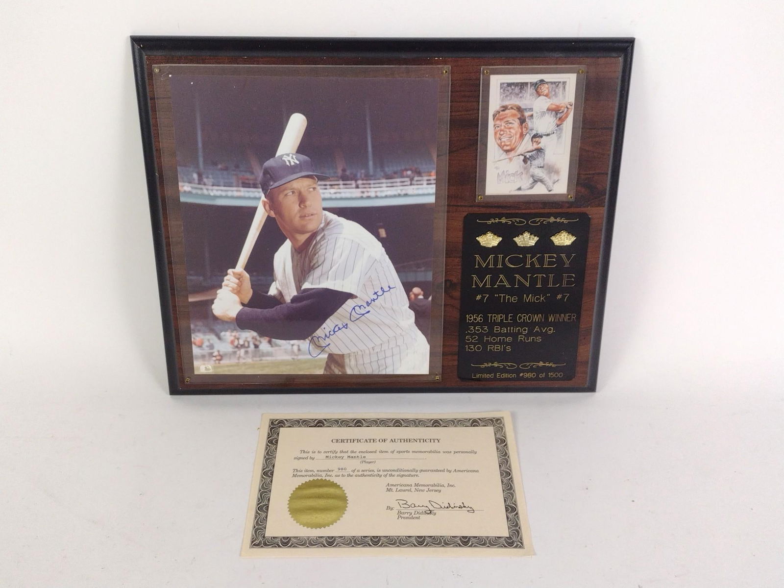 Mickey Mantle Autographed Photo w/ CoA (1 of 3)