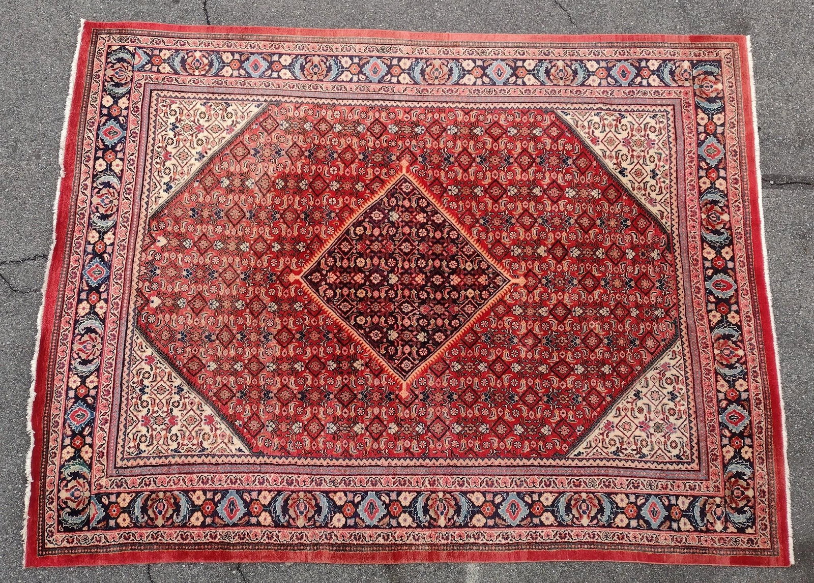 Oriental Room Size Rug: NOT ELIGIBLE FOR IN-HOUSE SHIPPING: See Terms for Shipping Options. 12'10" long X 9'6" wide.