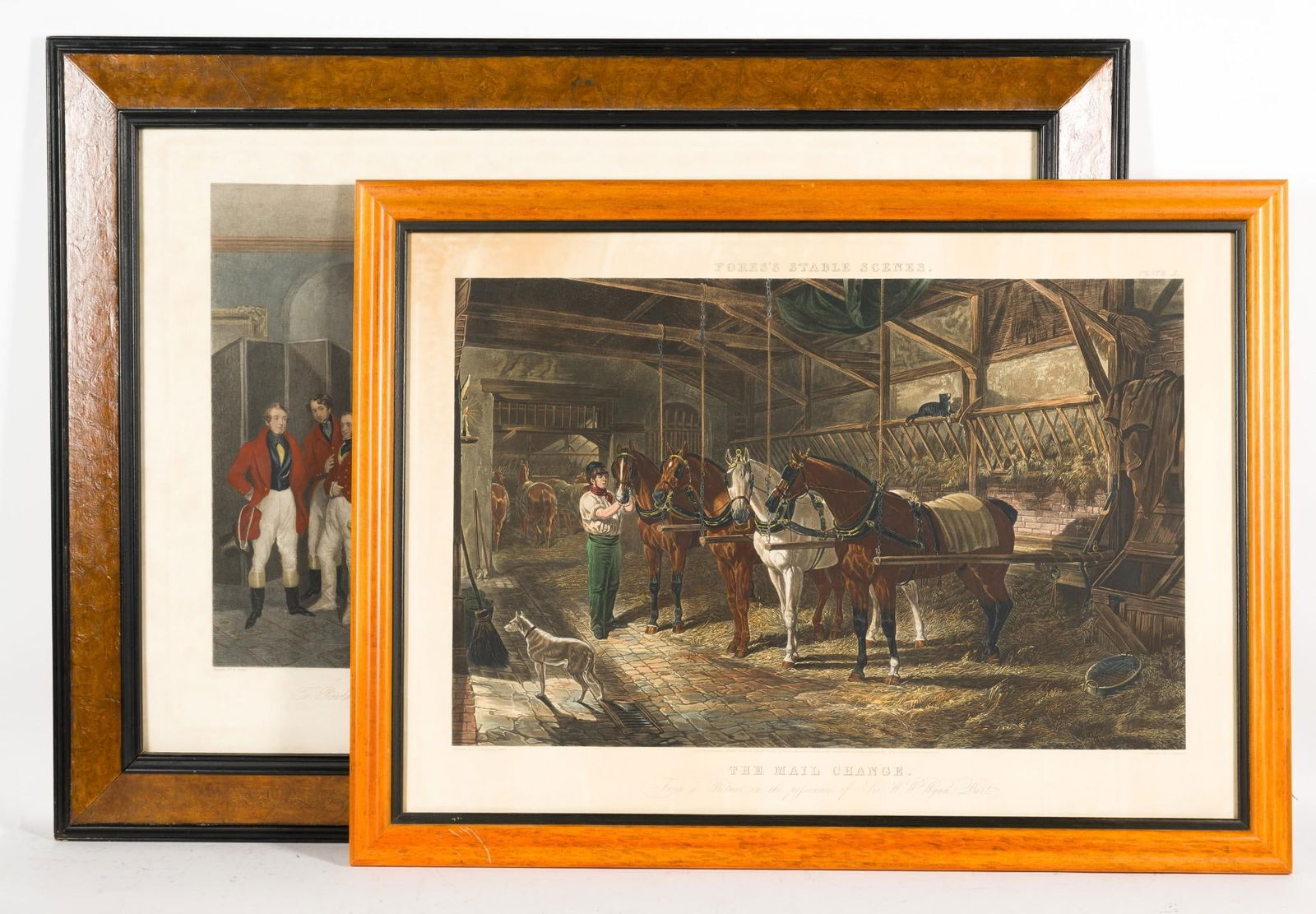 2 Colored Engravings: NOT ELIGIBLE FOR IN-HOUSE SHIPPING: See Terms for Shipping Options. Includes "The Mall Change" (color aquatint) painted by J. F. Herring and engraved by J. Harris and "The Melton Breakfast" (hand colo