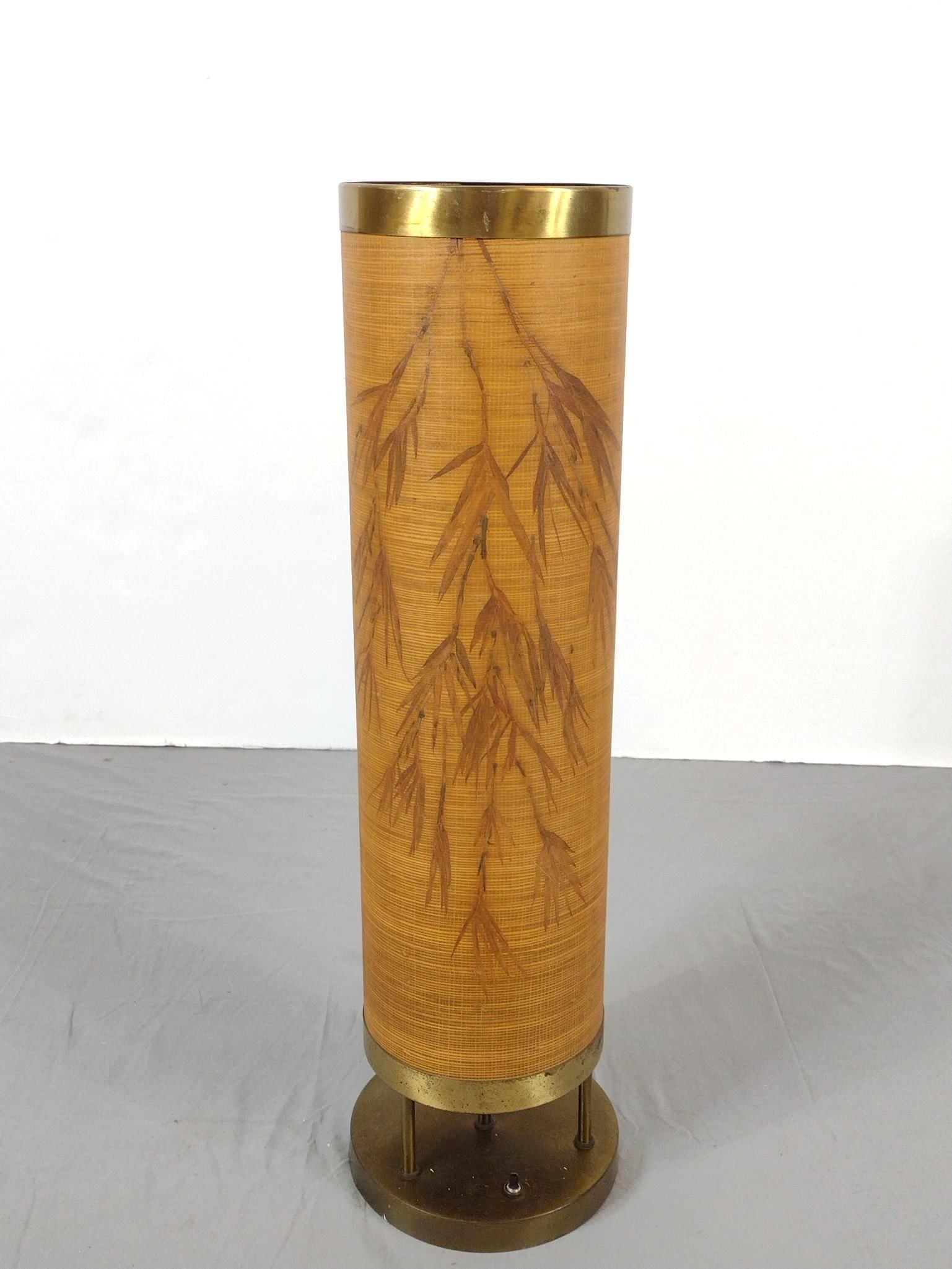 Mid Century Modern Table Lamp: NOT ELIGIBLE FOR IN-HOUSE SHIPPING - See Terms for Shipping Options. 7" diameter X 27" high. Working. PROVENANCE: From the Estate of Virginia Parkum. The Rev. Dr. Virginia "Ginny" Cohn Parkum (1943-20